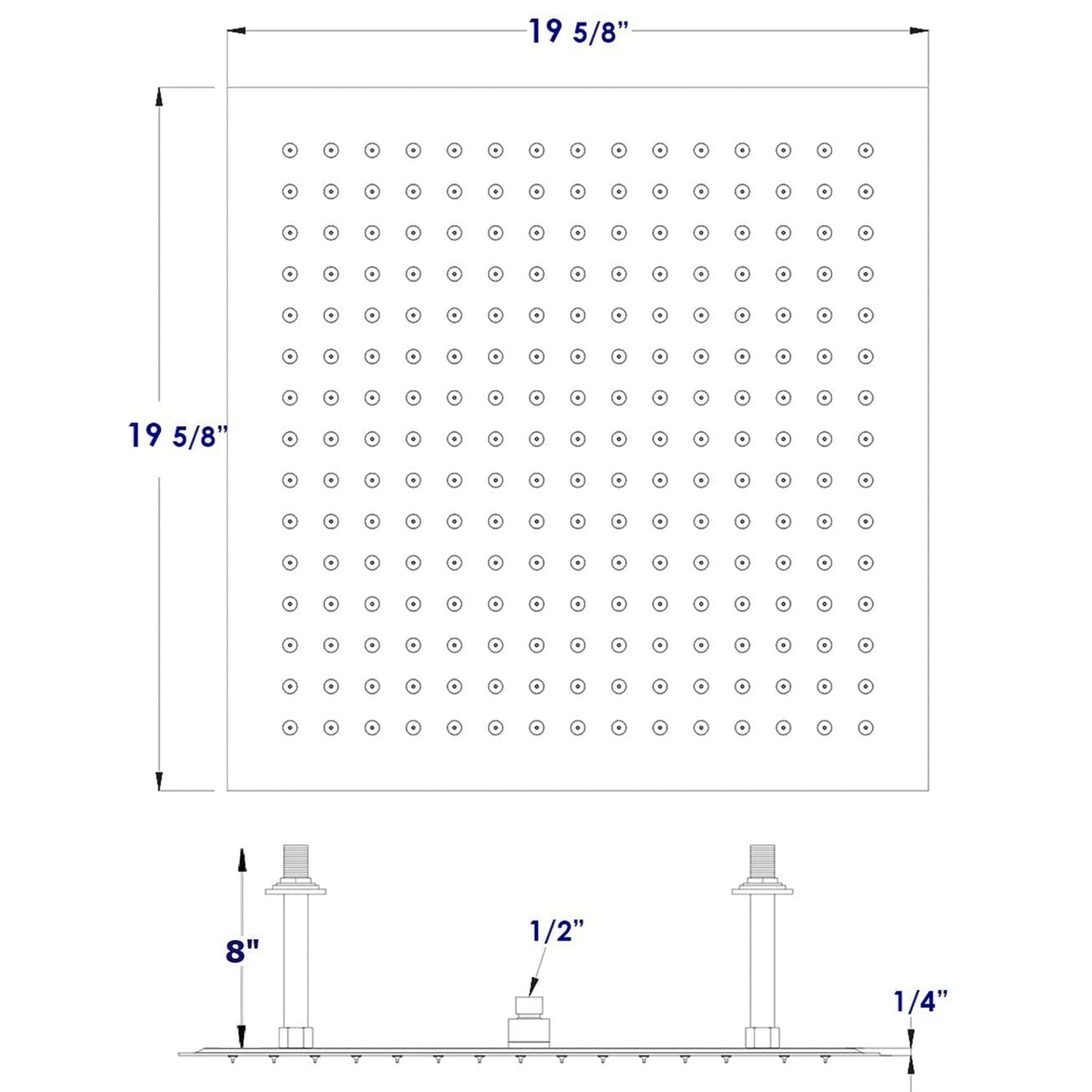 ALFI Brand RAIN20S-BM 20" Square Matte Black Stainless Steel Wall or Ceiling Mounted Ultra Thin Rain Brass Shower Head