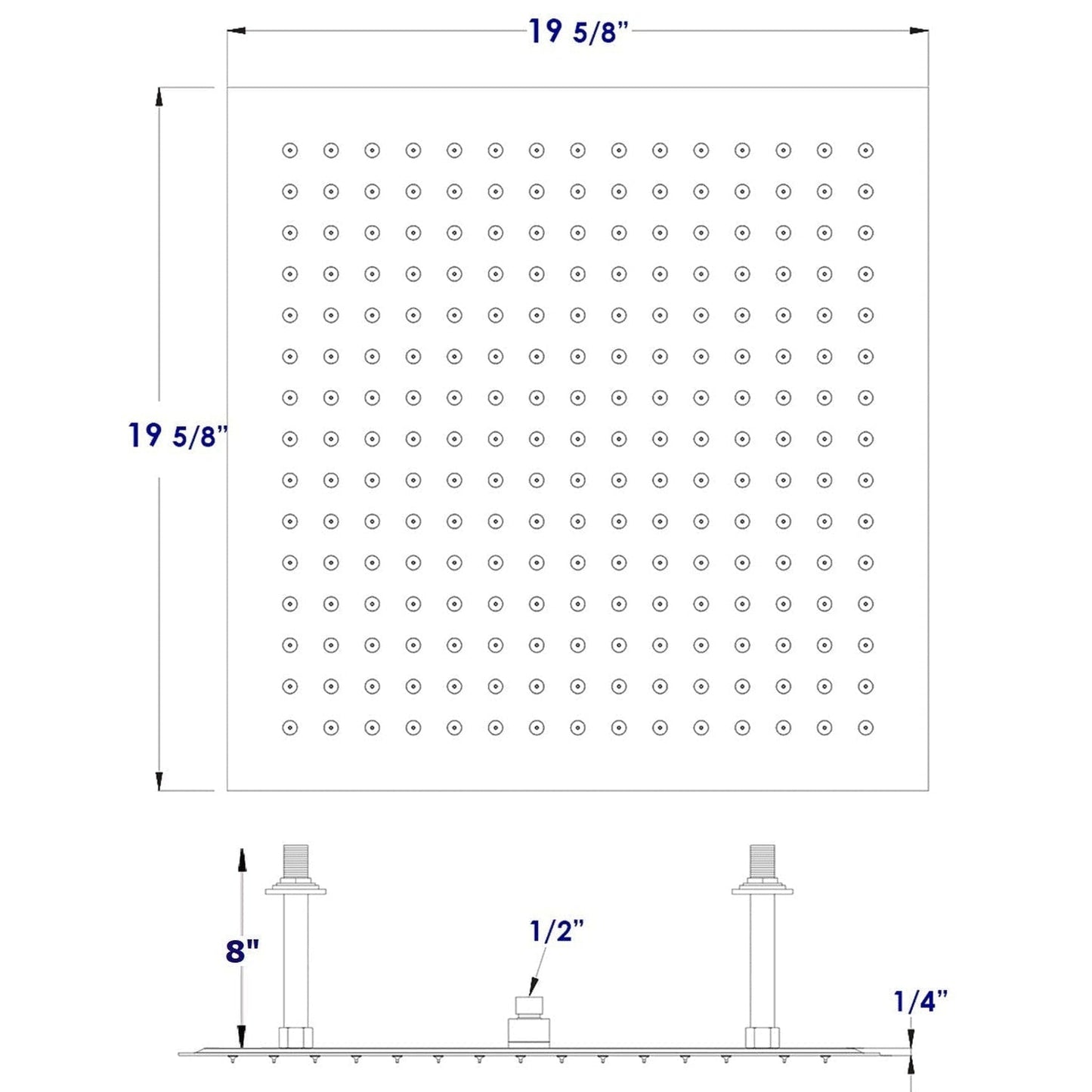 ALFI Brand RAIN20S-PSS 20" Square Solid Polished Stainless Steel Wall or Ceiling Mounted Ultra Thin Rain Brass Shower Head