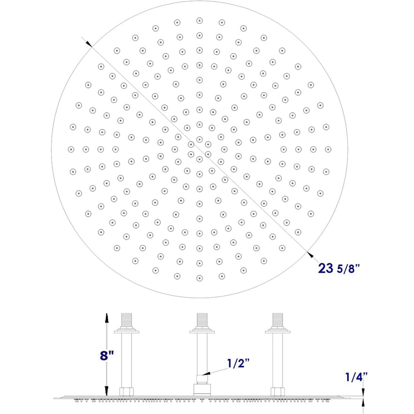 ALFI Brand RAIN24R-BSS 24" Round Solid Brushed Stainless Steel Wall or Ceiling Mounted Ultra Thin Rain Brass Shower Head