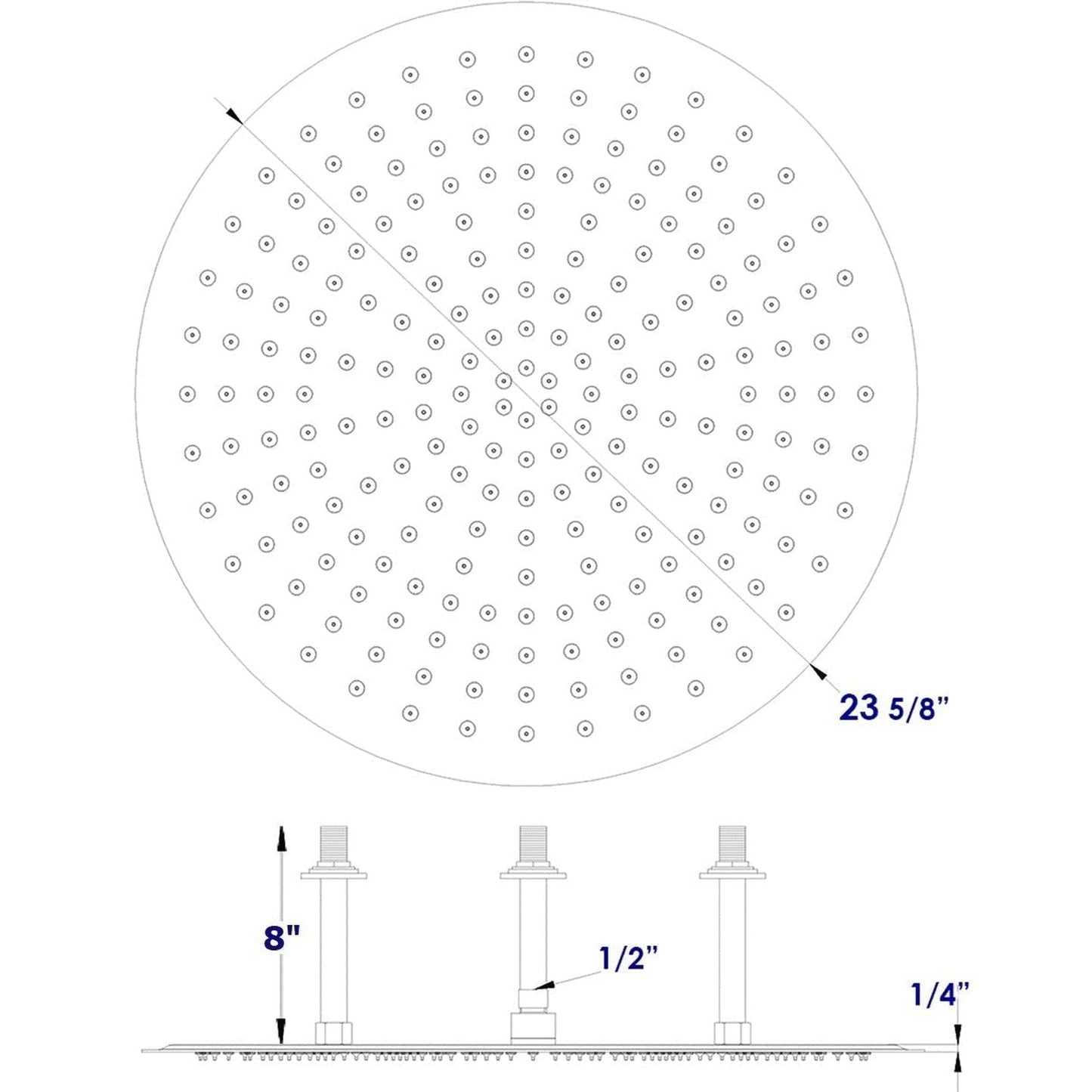 ALFI Brand RAIN24R-PSS 24" Round Solid Polished Stainless Steel Wall or Ceiling Mounted Ultra Thin Rain Brass Shower Head
