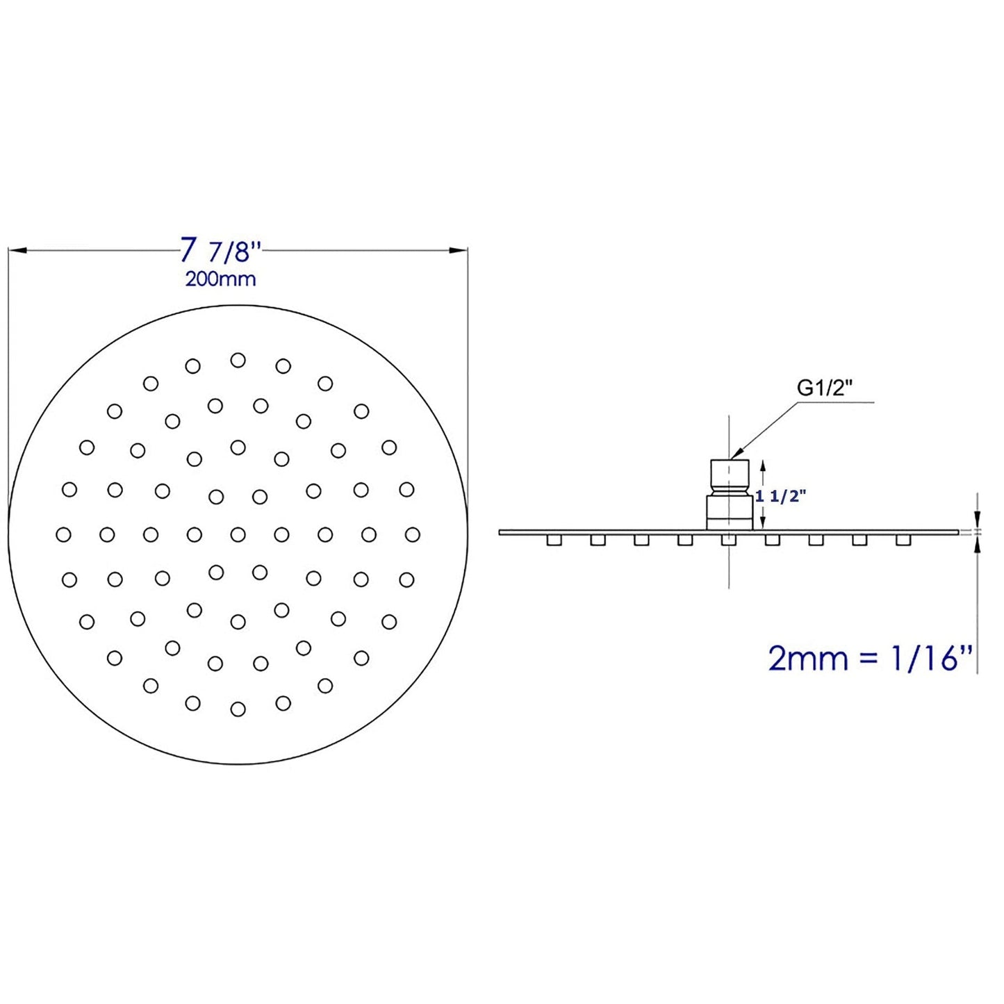 ALFI Brand RAIN8R-BSS 8" Round Solid Brushed Stainless Steel Wall or Ceiling Mounted Ultra Thin Rain Brass Shower Head