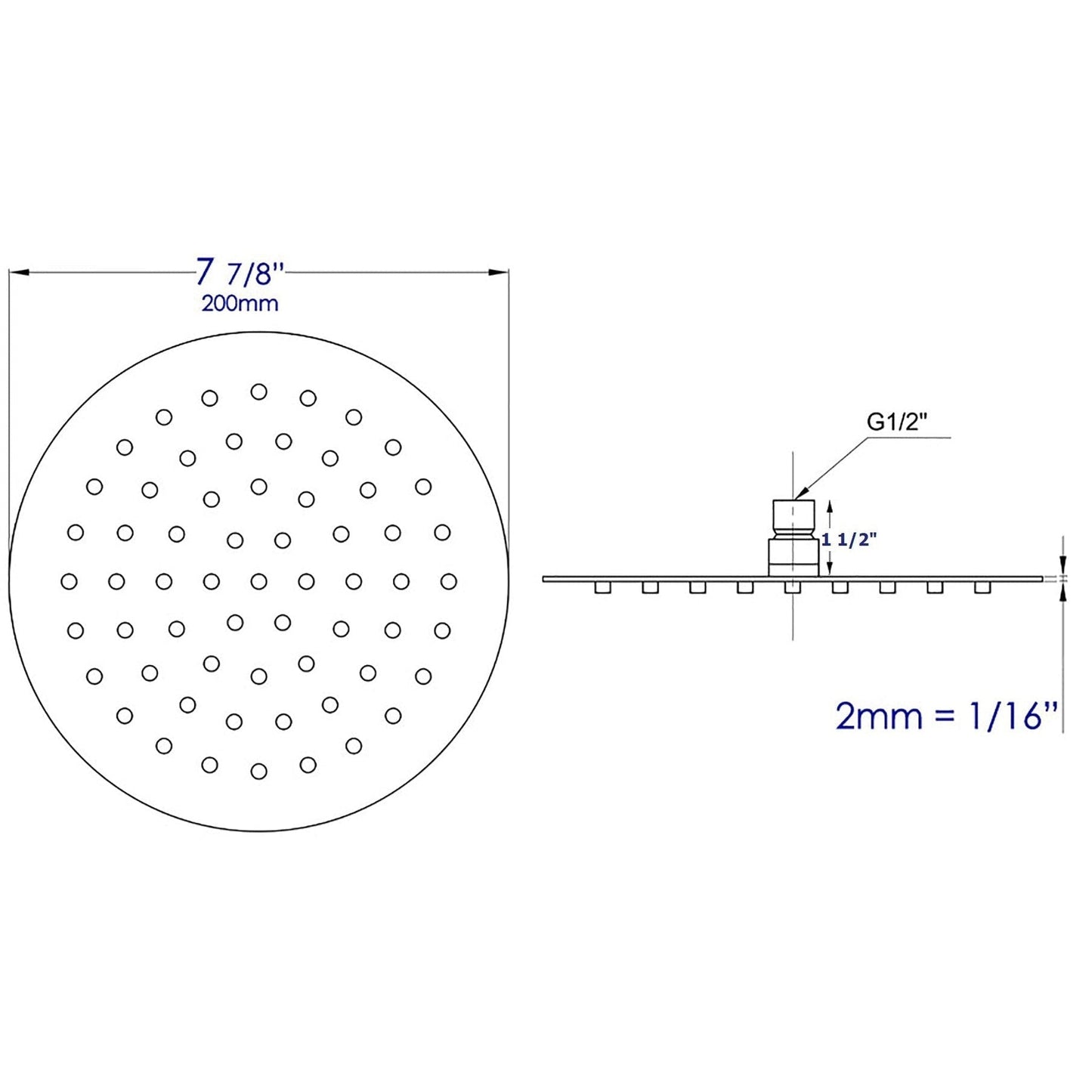 ALFI Brand RAIN8R-PSS 8" Round Solid Polished Stainless Steel Wall or Ceiling Mounted Ultra Thin Rain Brass Shower Head