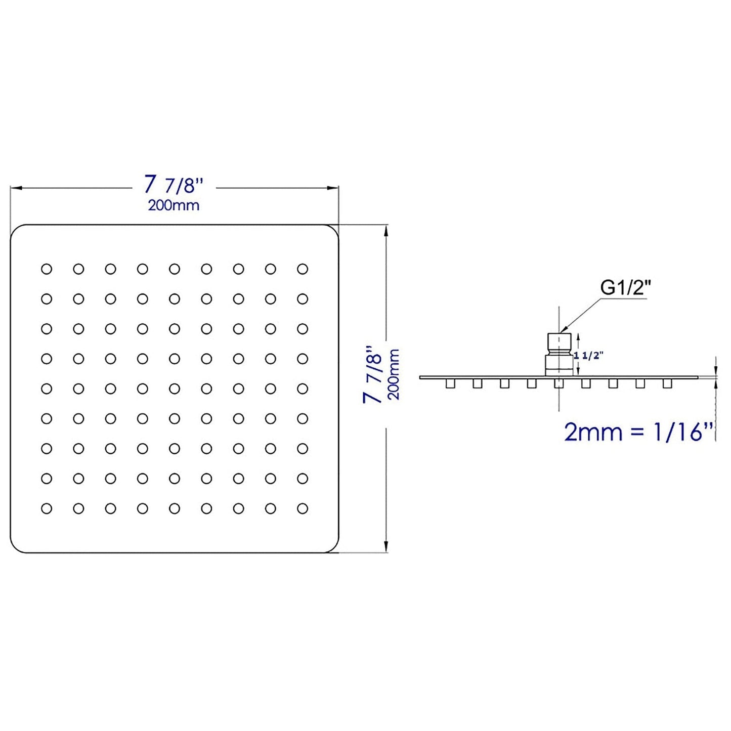 ALFI Brand RAIN8S-PSS 8" Square Solid Polished Stainless Steel Wall or Ceiling Mounted Ultra Thin Rain Brass Shower Head