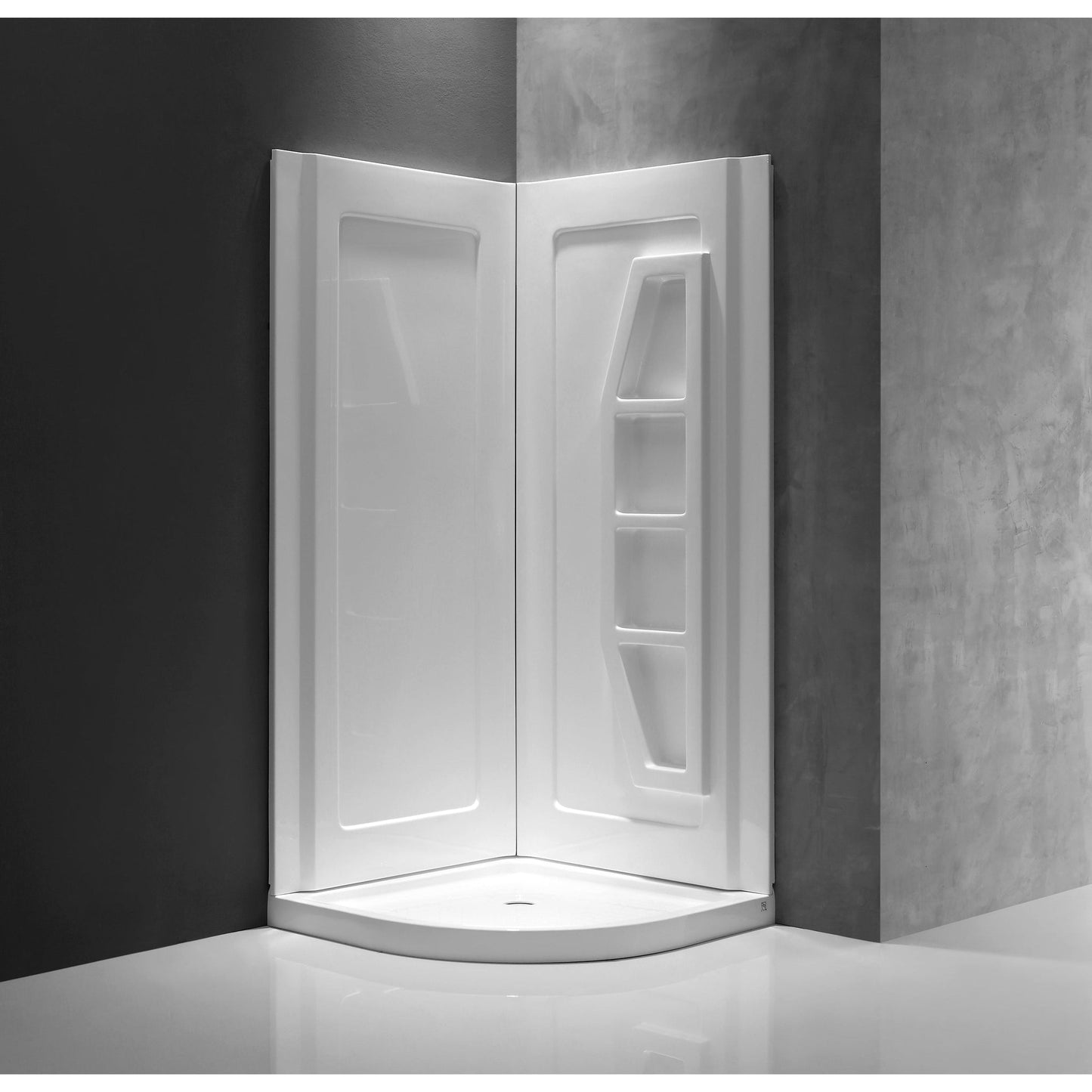 ANZZI Gradient Series 36" x 36" x 74" White Acrylic Corner Two Piece Shower Wall System With 4 Built-in Shelves