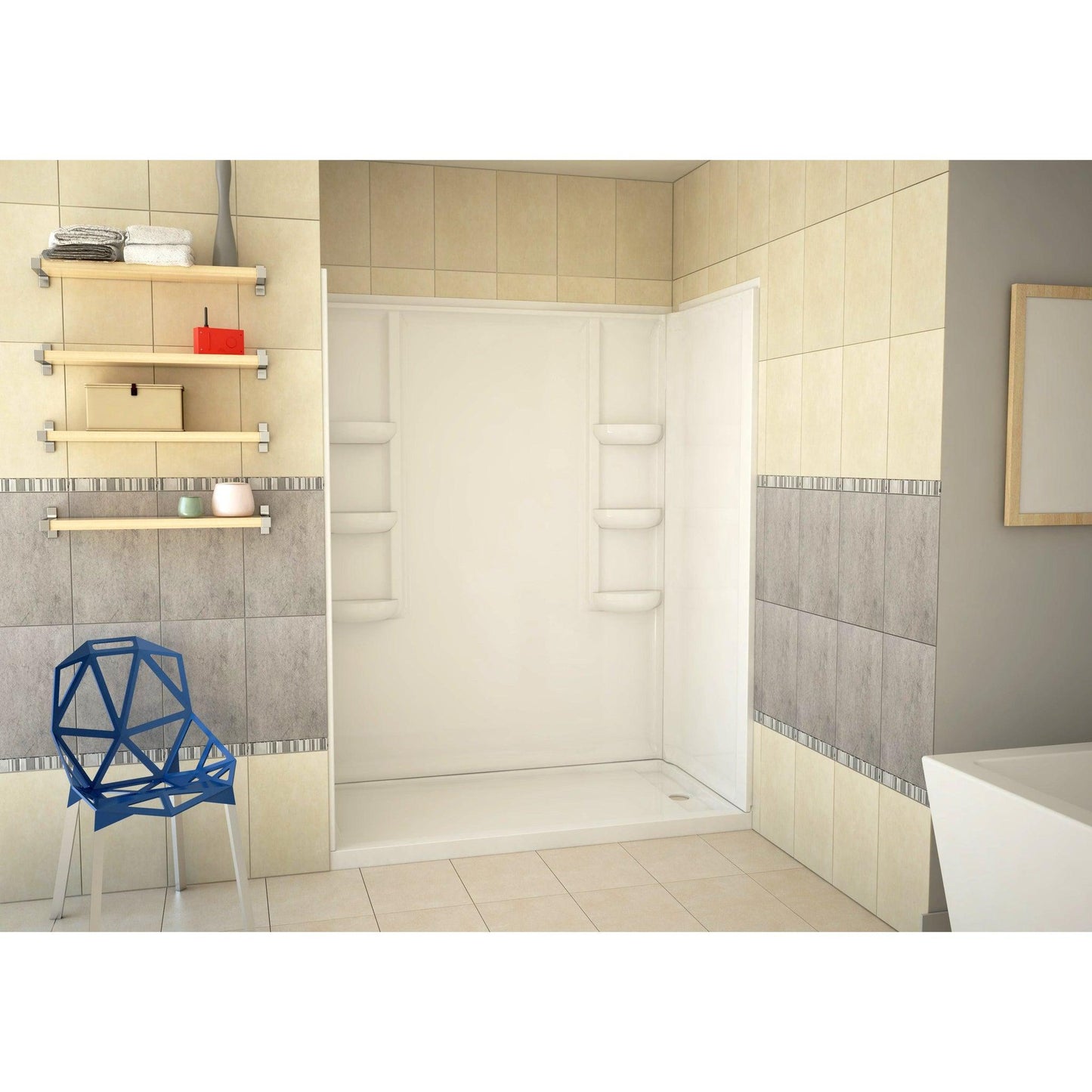 ANZZI Lexi-Class Series 60" x 36" x 74" White Acrylic Alcove Three Piece Shower Wall System With 6 Built-in Shelves