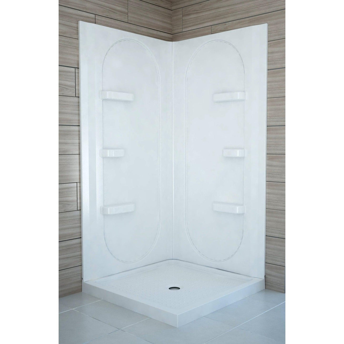 ANZZI Studio Series 38" x 38" x 75" White Acrylic Corner Two Piece Shower Wall System With 6 Built-in Shelves