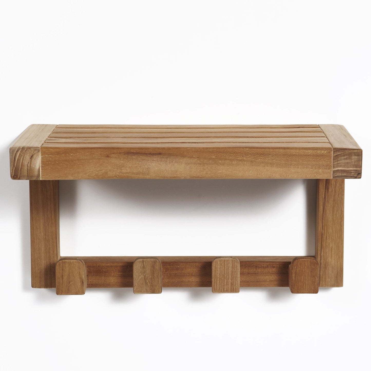 ARB Teak & Specialties 4-Hook Solid Teak Wood Wall Shelf