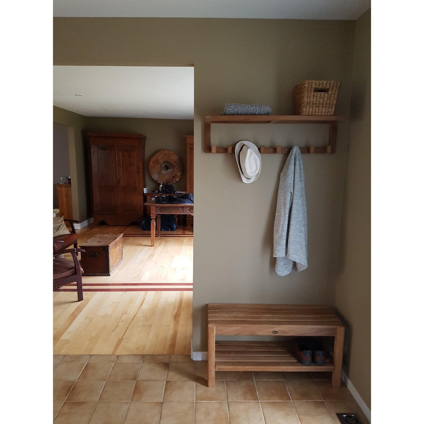 ARB Teak & Specialties 8-Hook Solid Teak Wood Wall Shelf