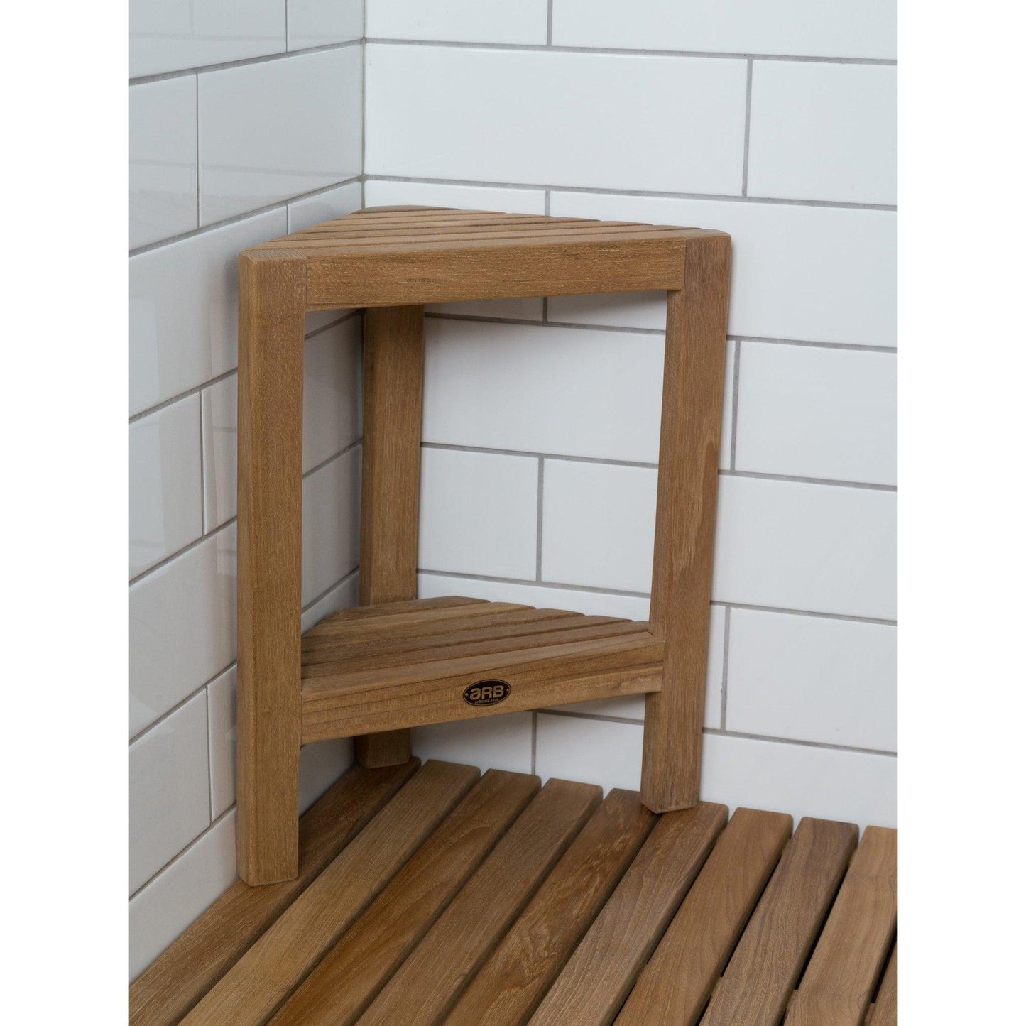 ARB Teak & Specialties Fiji 15" Solid Teak Wood Corner Footrest With Built-in Shelf