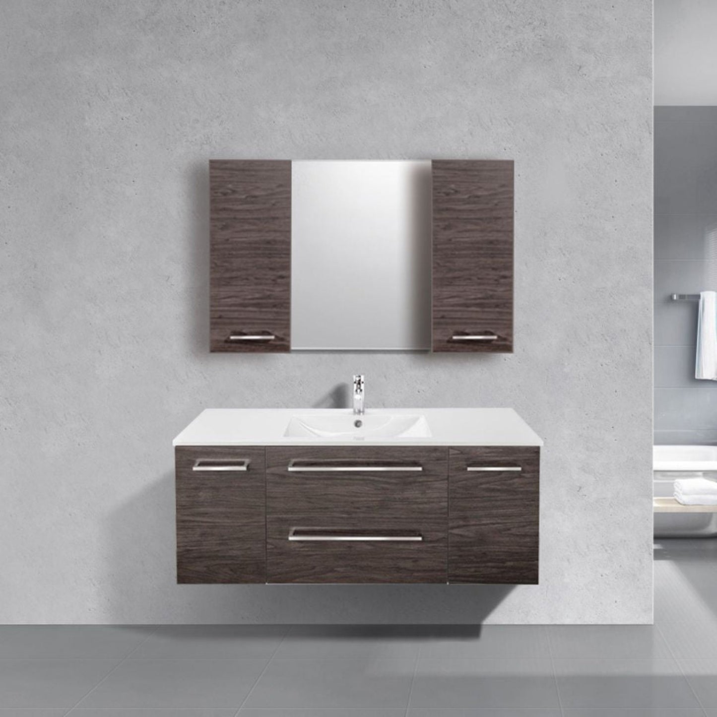 Abby Bath Aiden 48” x 20” Wall-Mounted Vanity in Noir Finish With Two Drawers and Chrome Handles