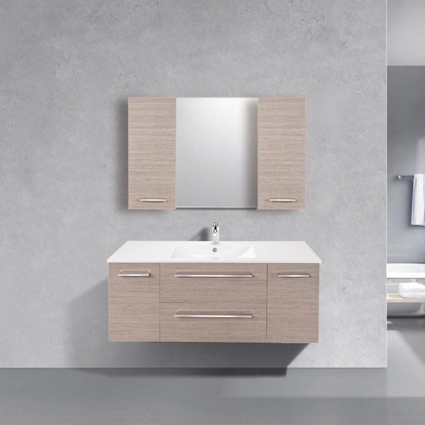 Abby Bath Aiden 48” x 20” Wall-Mounted Vanity in Slate Finish With Two Drawers and Chrome Handles