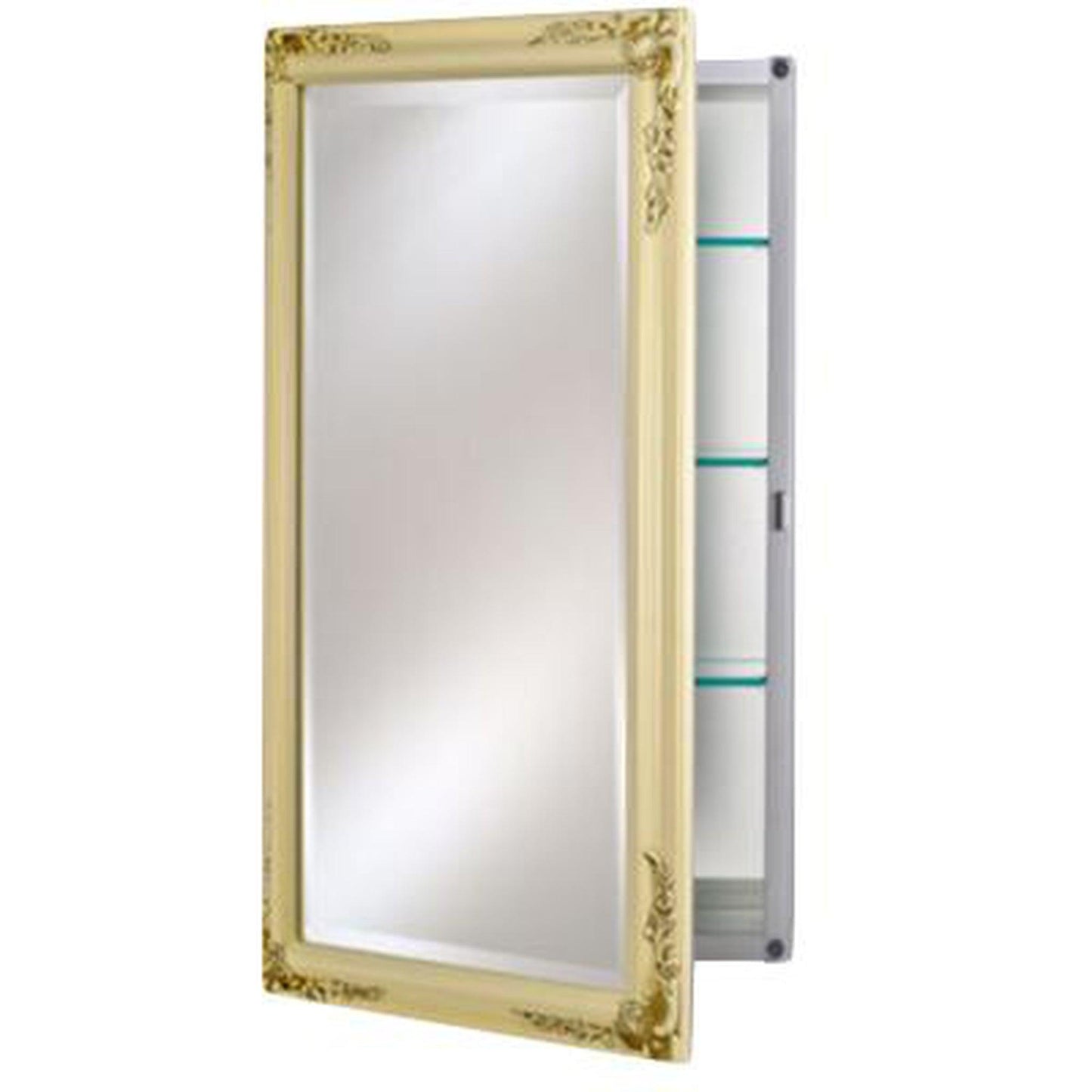 Afina Basix Plus 16" x 22" Antique Biscuit Recessed Left Or Right Hinged Single Door Beveled Mirror Medicine Cabinet