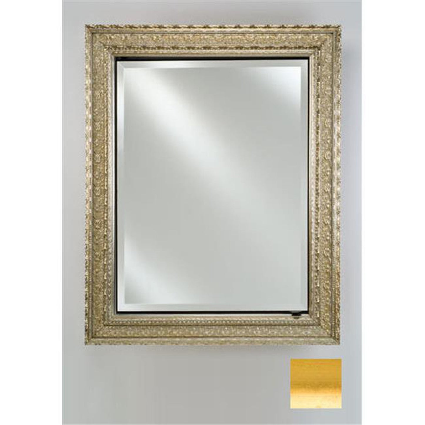 Afina Signature 17" x 36" Brushed Satin Gold Recessed Reversible Hinged Single Door Medicine Cabinet With Beveled Edge Mirror