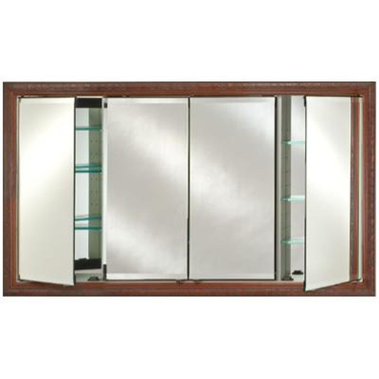 Afina Signature 58" x 30" Brushed Satin Gold Recessed Four Door Medicine Cabinet With Beveled Edge Mirror