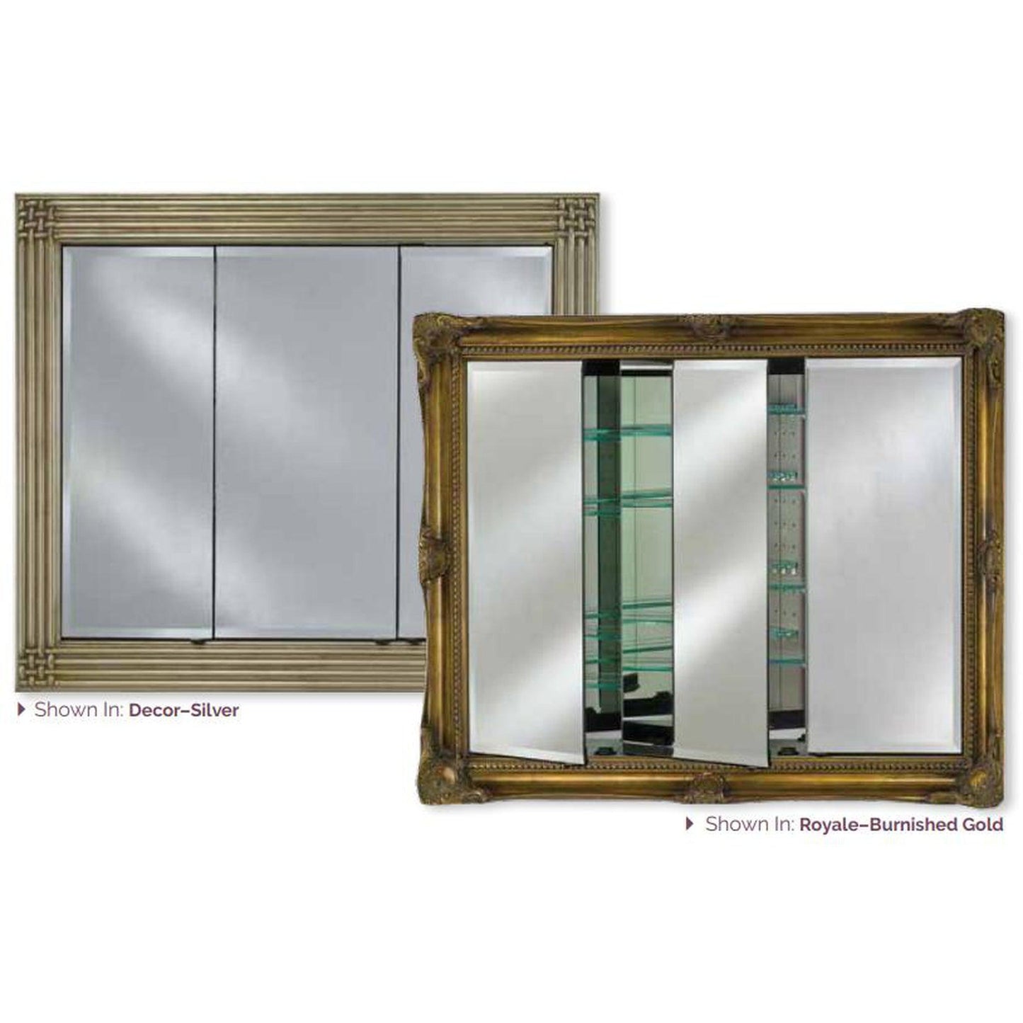 Afina Vanderbilt 42" x 34" Decor Antique Silver Recessed Medium Triple Door Medicine Cabinet