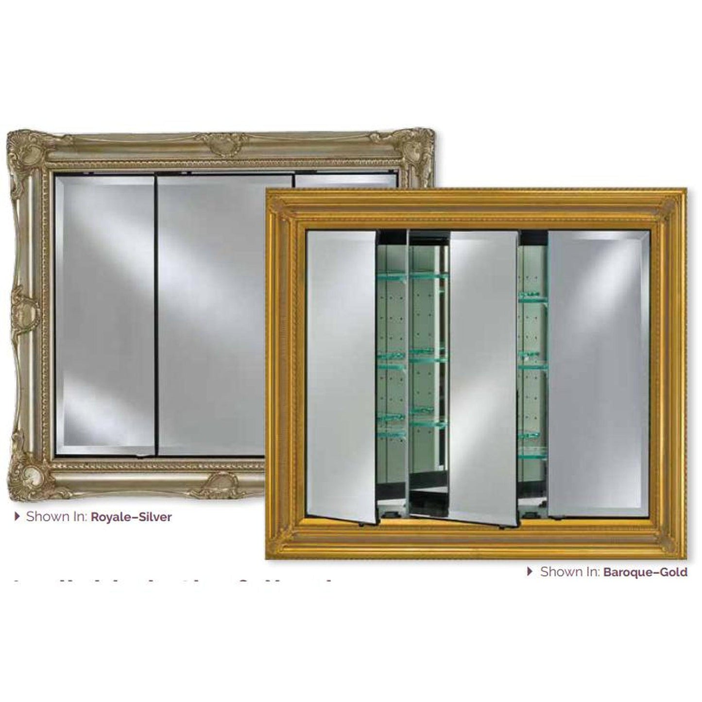 Afina Vanderbilt 51" x 40" Baroque Antique Silver Recessed Large Triple Door Medicine Cabinet