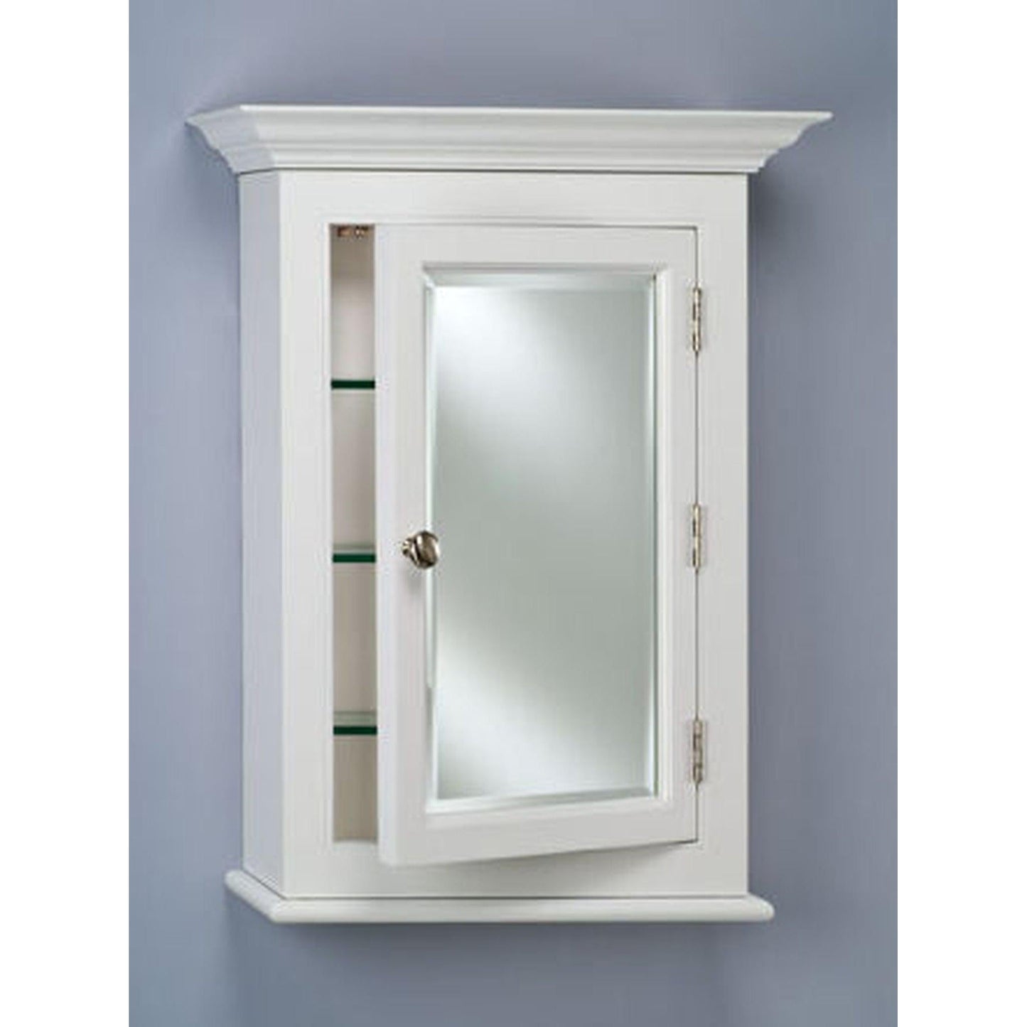 Afina Wilshire I Large White Surface Mount Right Hinged Single Door Medicine Cabinet With Beveled Edge Mirror