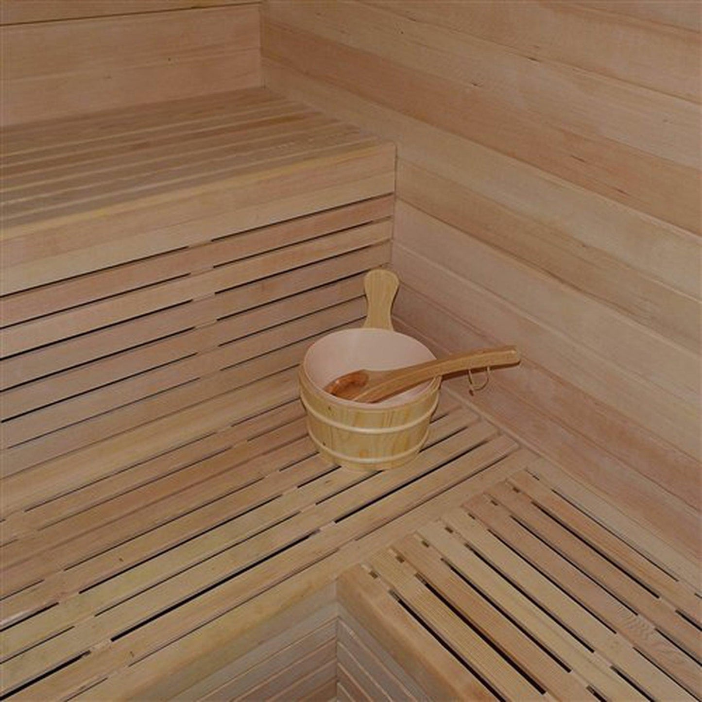 Aleko Aspine Wood Bucket With Plastic Liner and Water Scoop Sauna Accessory