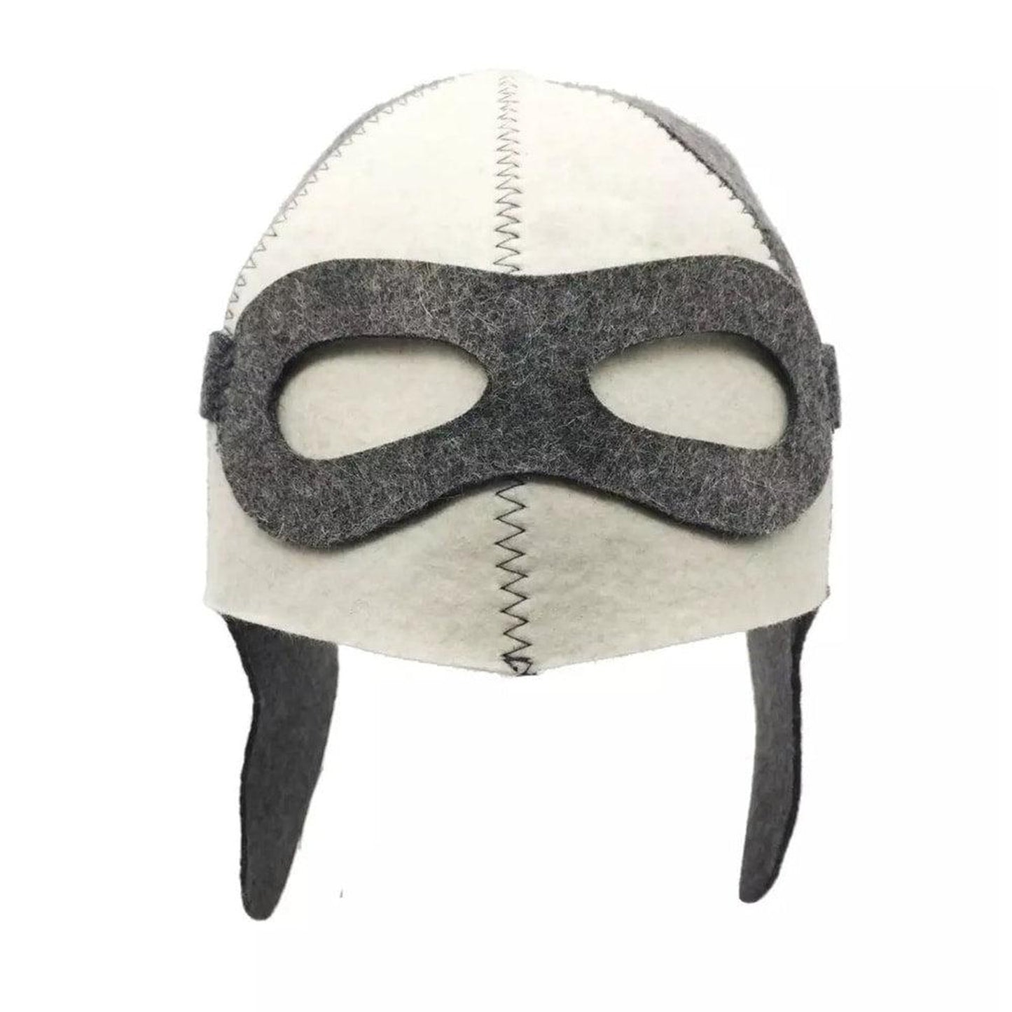Aleko Natural Sheep Wool Sauna Hat in White and Charcoal with Embroidered Pilot