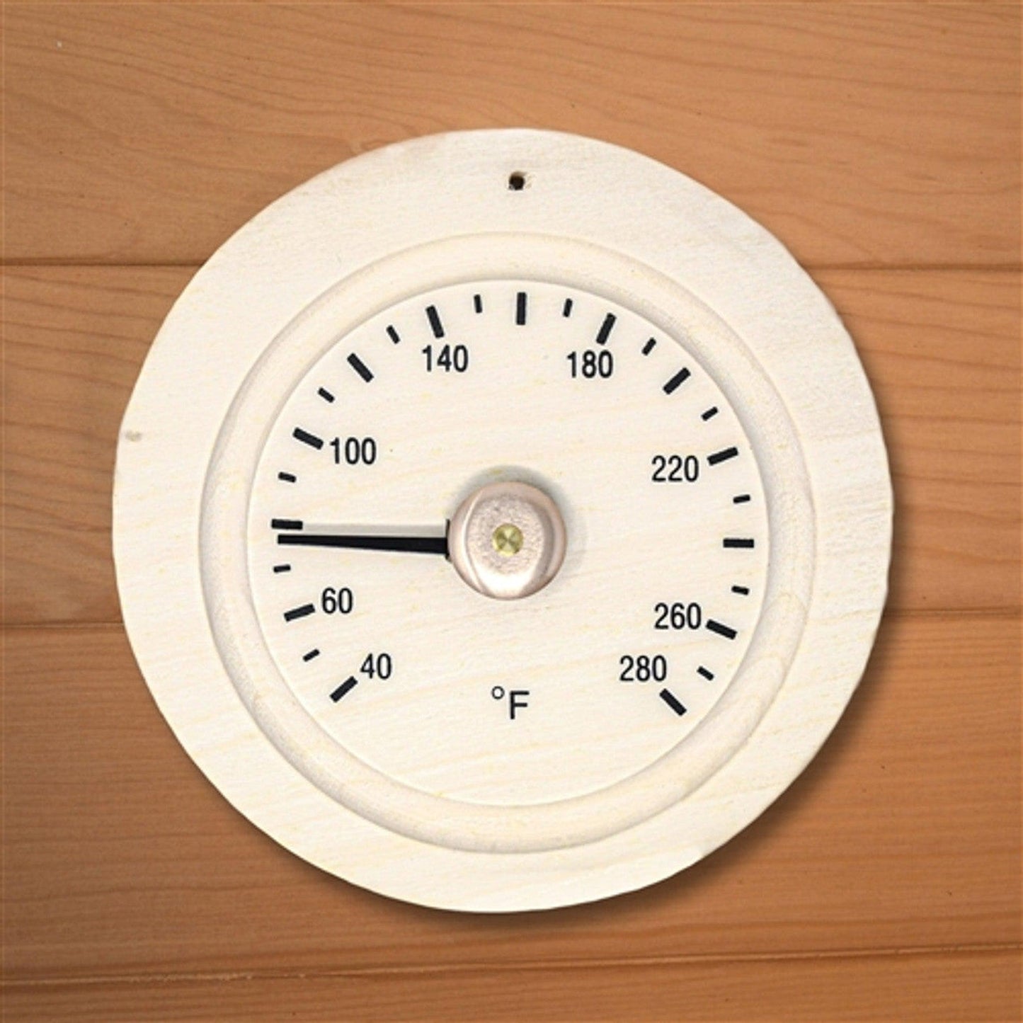 Aleko Round Thermometer Gage in Fahrenheit Sauna Accessory in Pine Wood Finish