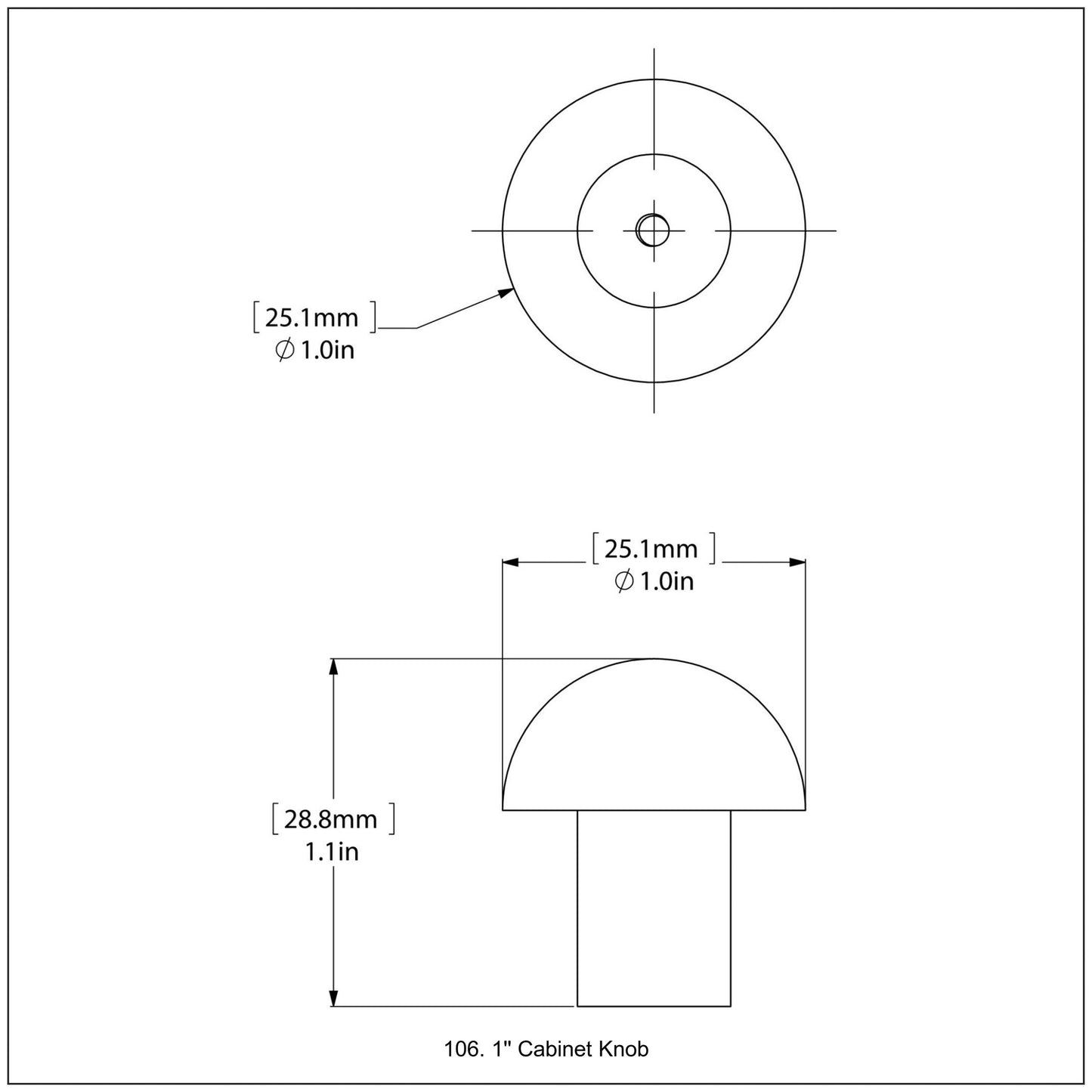 Allied Brass 106 1" Matte Gray Solid Brass Cabinet Knob
