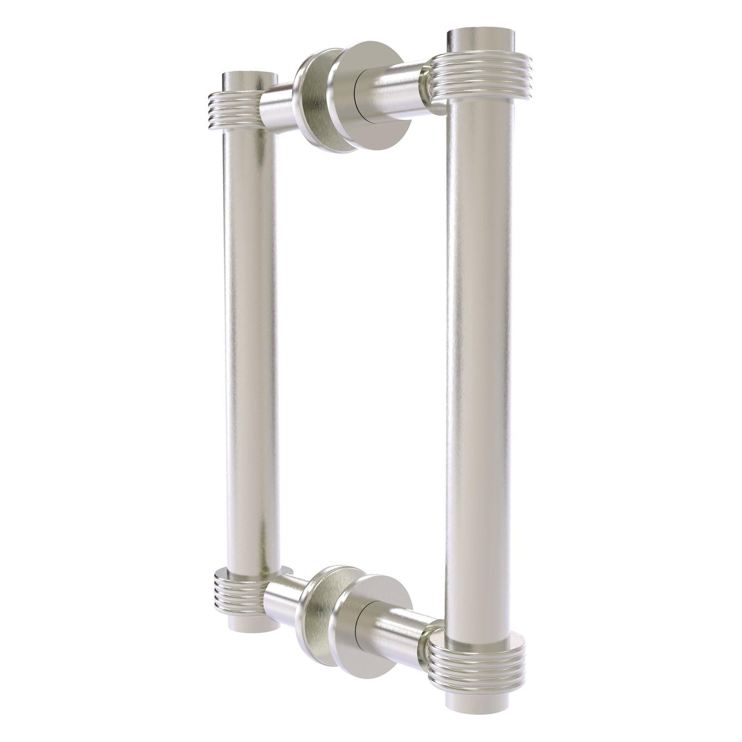Allied Brass 404G-8BB 9.4" x 7.2" Satin Nickel Solid Brass Back-to-Back Shower Door Pull with Grooved Accent