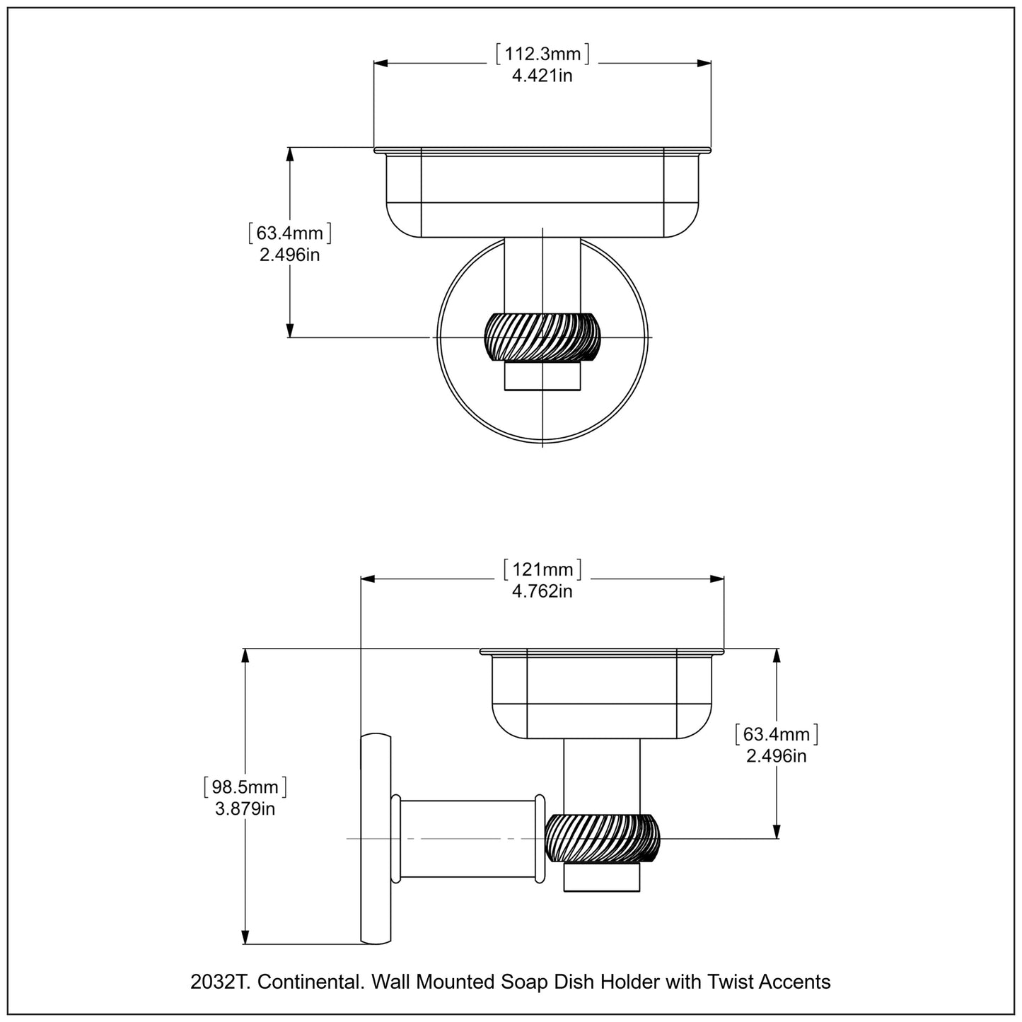 Allied Brass Continental 4.5" x 3.5" Antique Pewter Solid Brass Wall-Mounted Soap Dish Holder with Twist Accents