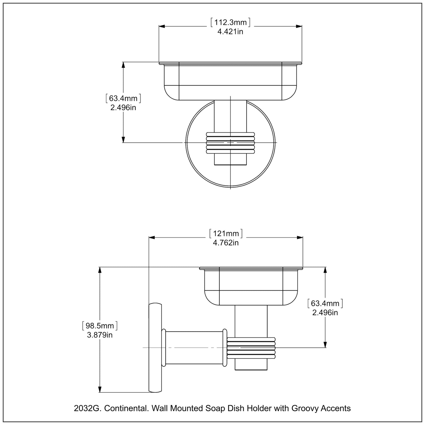 Allied Brass Continental 4.5" x 3.5" Satin Chrome Solid Brass Wall-Mounted Soap Dish Holder with Grooved Accents