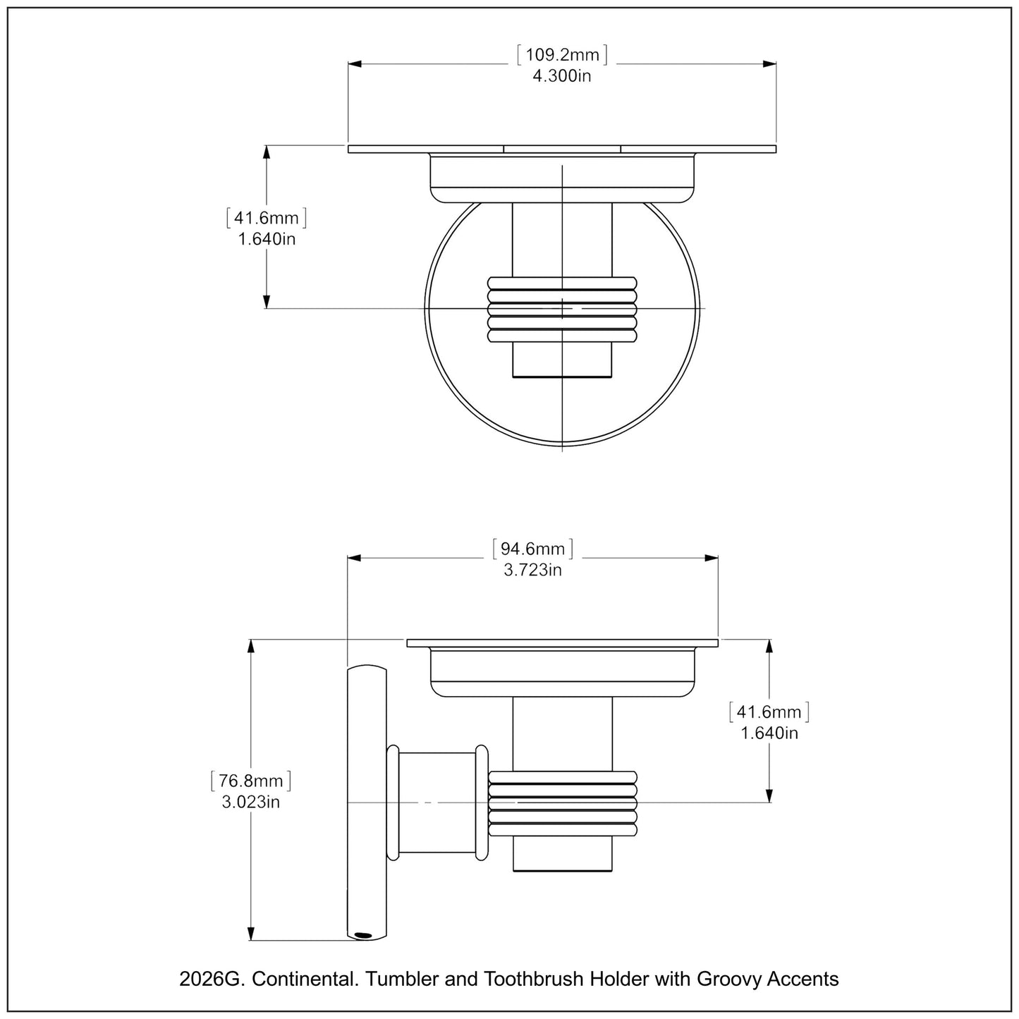 Allied Brass Continental 4.5" x 3.5" Unlacquered Brass Solid Brass Tumbler and Toothbrush Holder with Grooved Accents