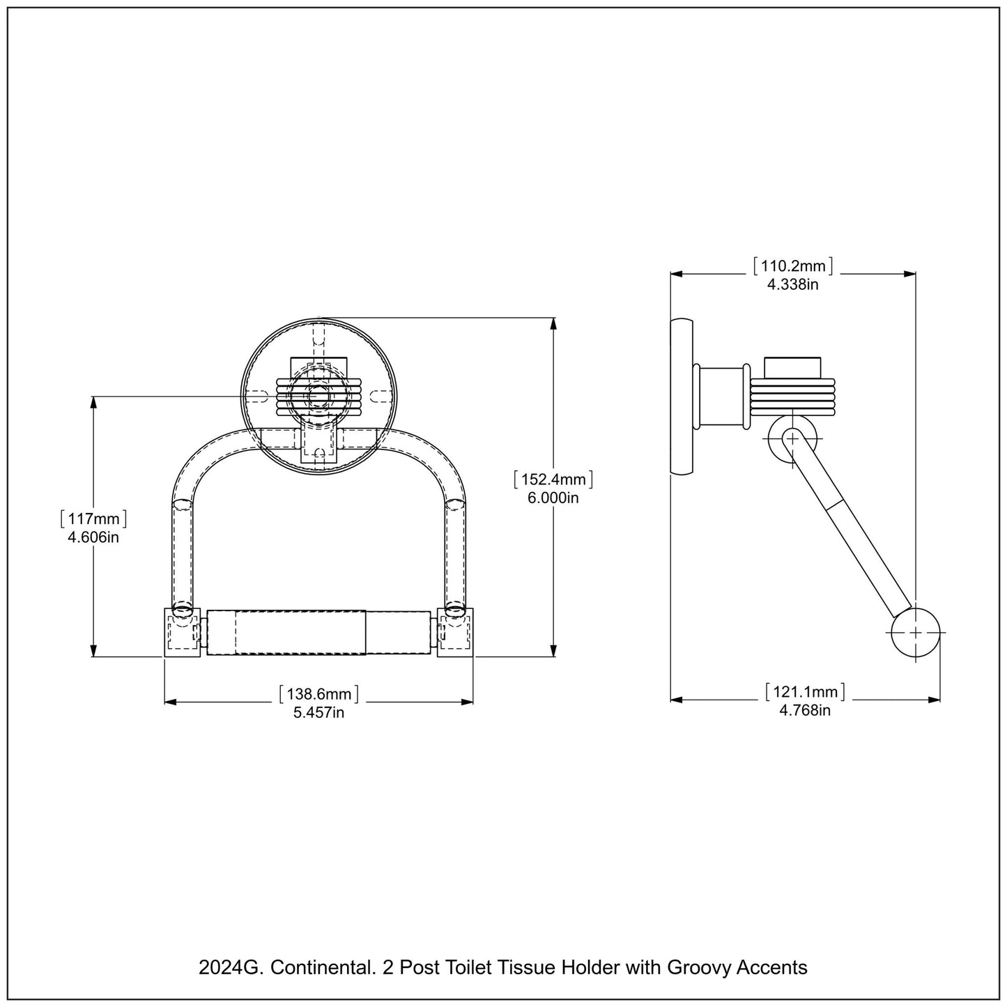 Allied Brass Continental 5.5" x 5" Antique Brass Solid Brass 2-Post Toilet Tissue Holder with Grooved Accents