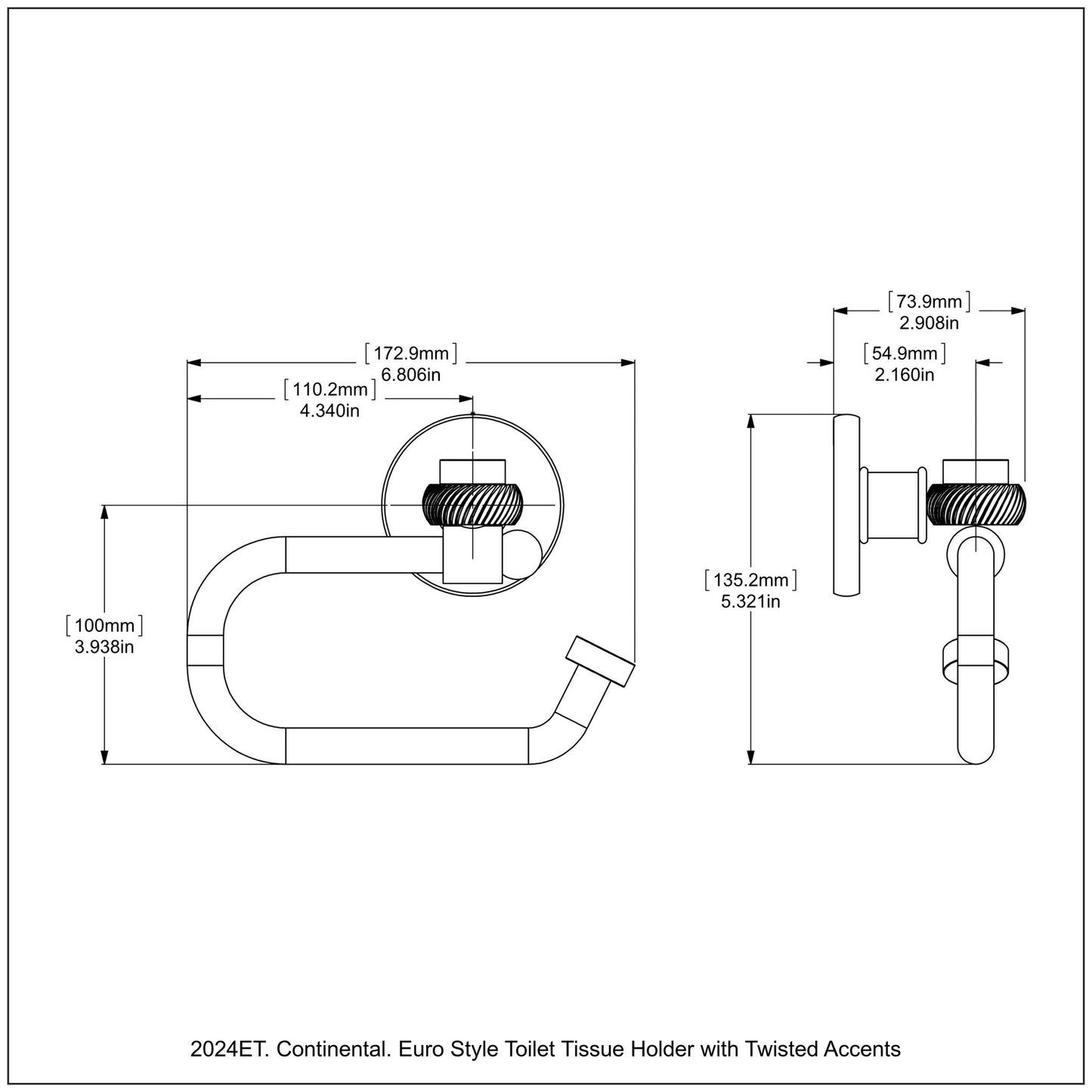 Allied Brass Continental 6.8" x 7" Venetian Bronze Solid Brass Euro-Style Toilet Tissue Holder with Twisted Accents