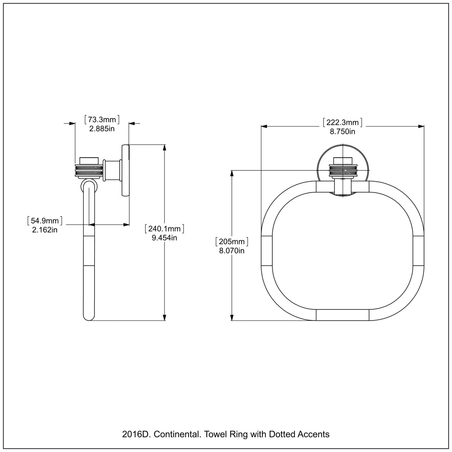 Allied Brass Skyline 2016D 9" Oil Rubbed Bronze Solid Brass Towel Ring With Dotted Accents