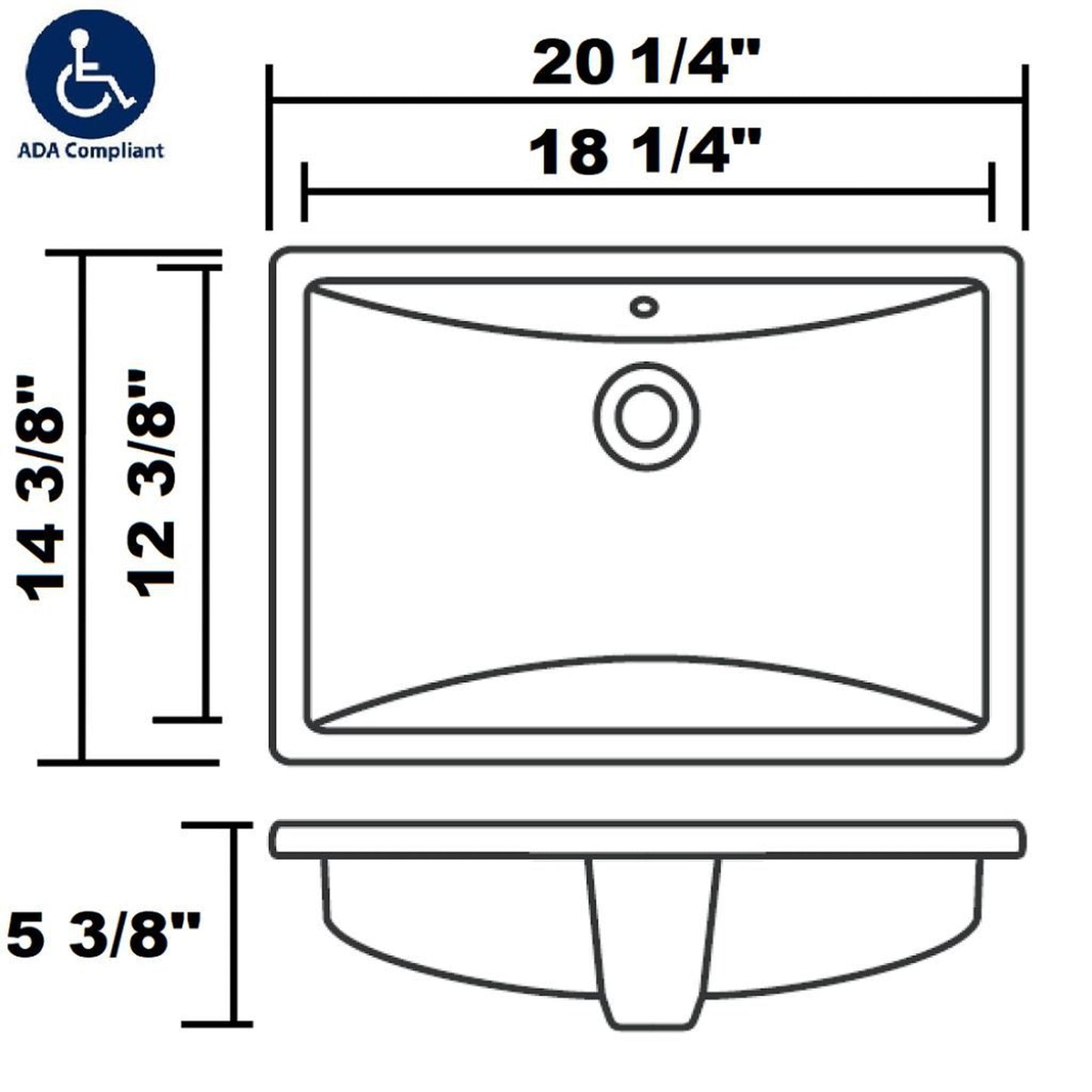 Allora USA 18.25 x 12.375 ADA Compliant Ceramic Rectangular Undermount Sink With Overflow