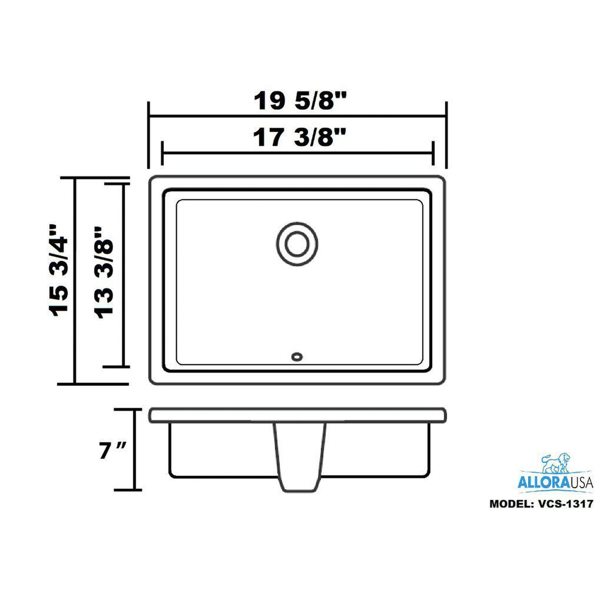 Allora USA 19.625" X 15.75" White Vitreous China White Rectangular Undermount Sink with Overflow