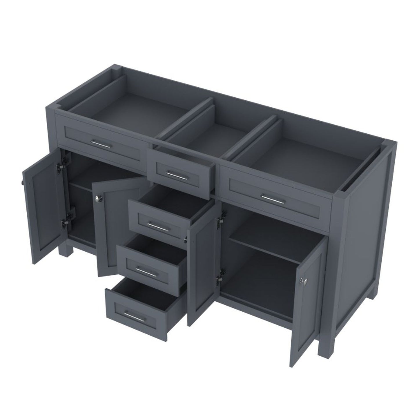 Alya Bath Norwalk 60" Double Gray Freestanding Bathroom Vanity With Brushed Nickel Edge Handles