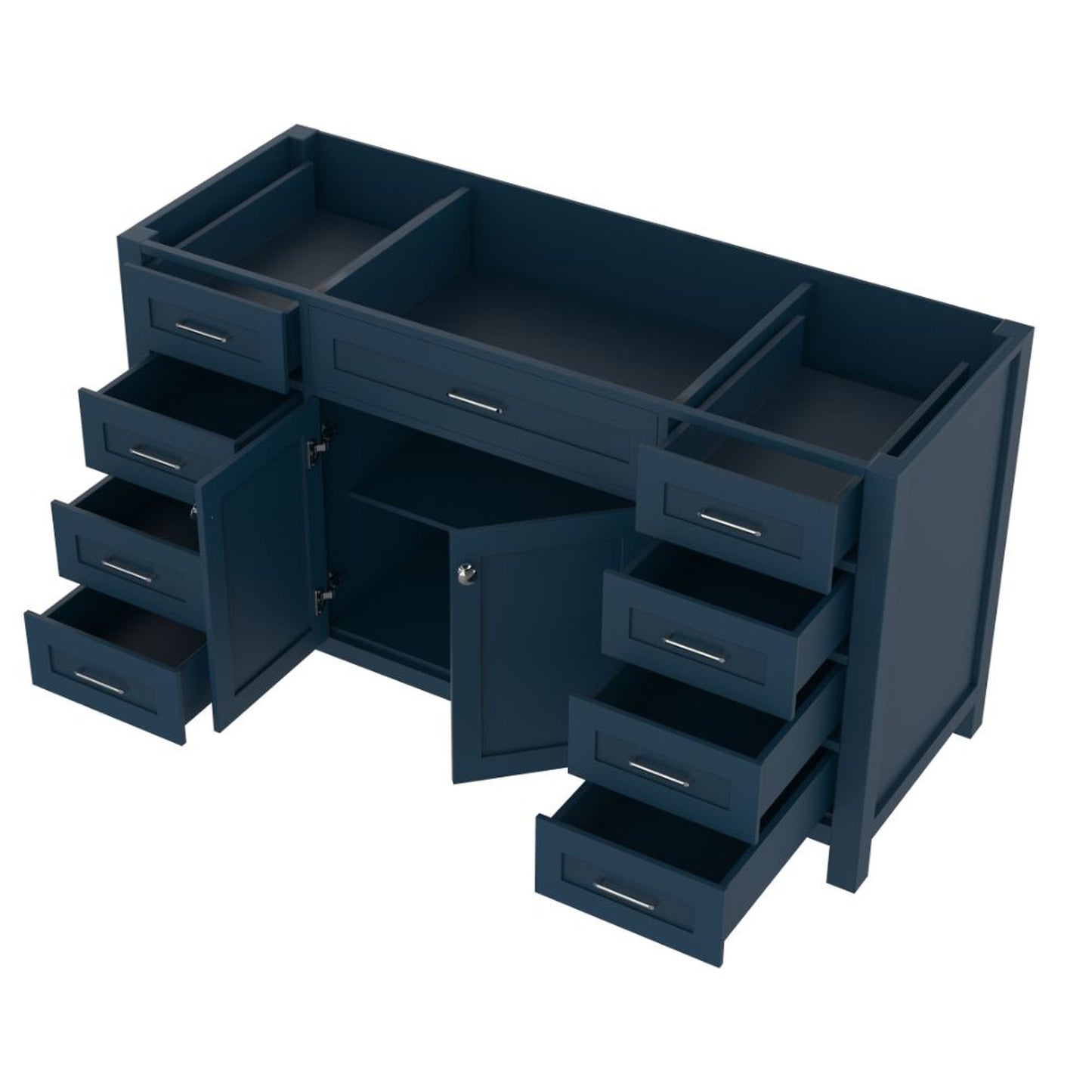 Alya Bath Norwalk 60" Single Blue Freestanding Bathroom Vanity With Brushed Nickel Edge Handles