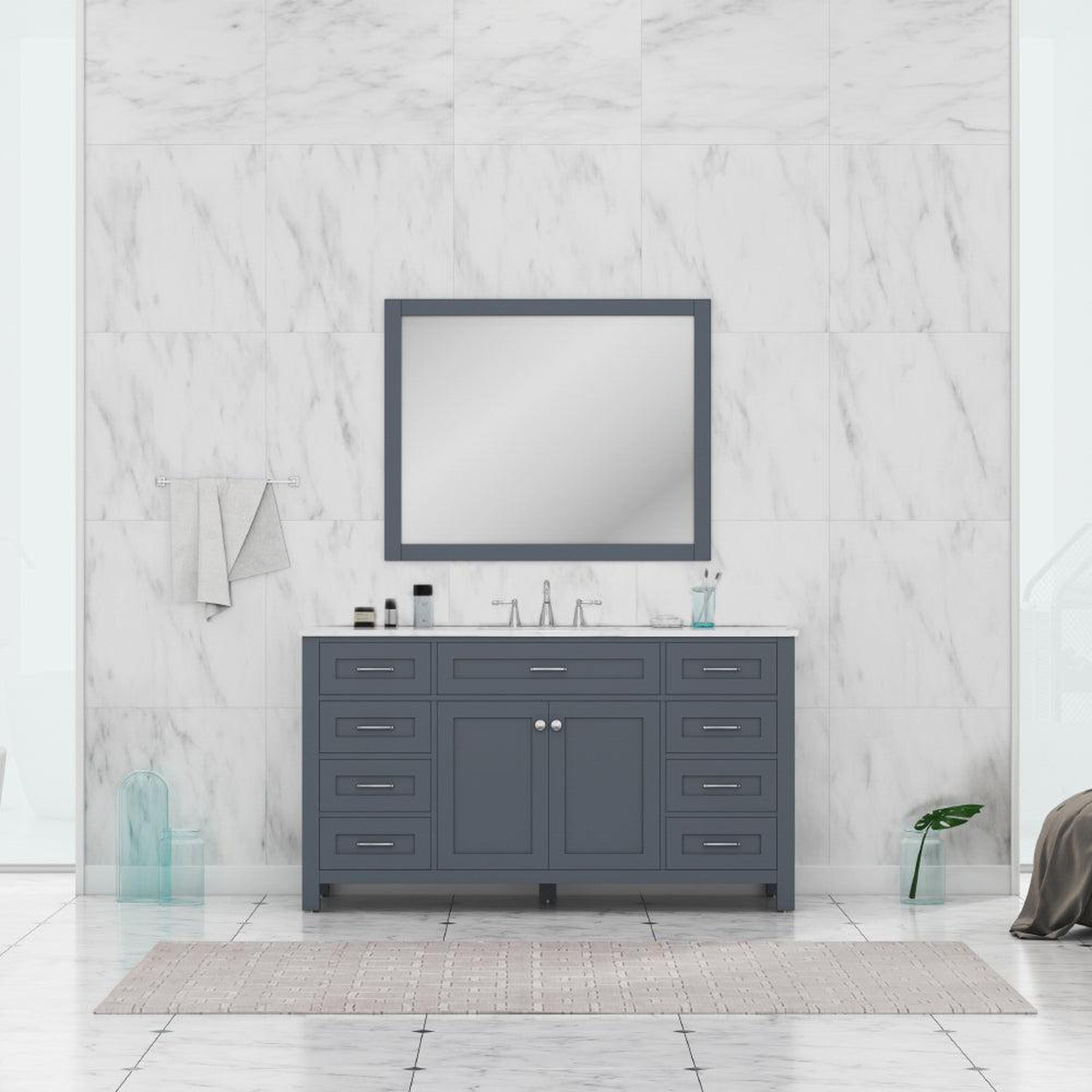Alya Bath Norwalk 60" Single Gray Freestanding Bathroom Vanity With Ca