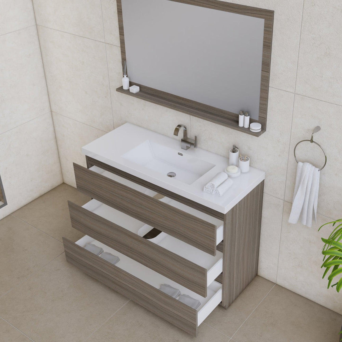 Alya Bath Paterno 48" Single Gray Modern Freestanding Bathroom Vanity With Acrylic Top and Integrated Sink