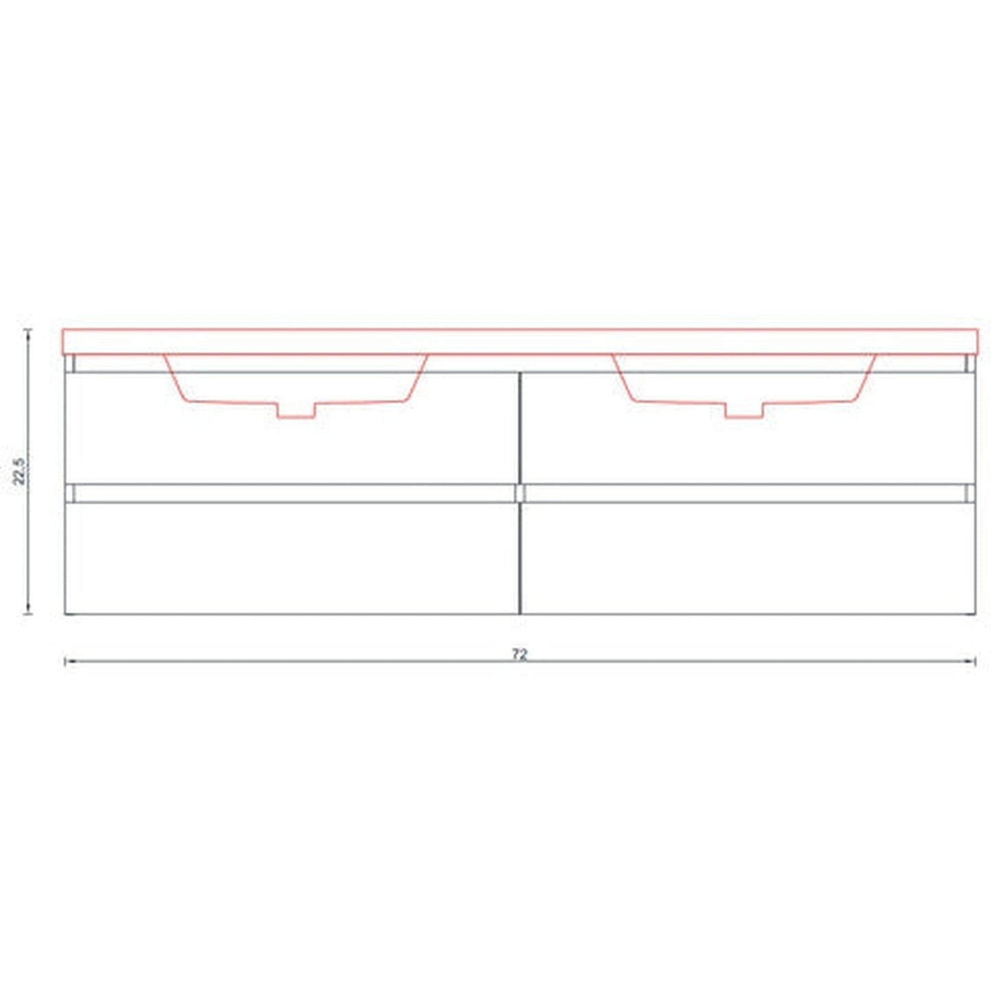Alya Bath Paterno 72" Double Rosewood Modern Wall Mounted Bathroom Vanity With Acrylic Top and Integrated Sink