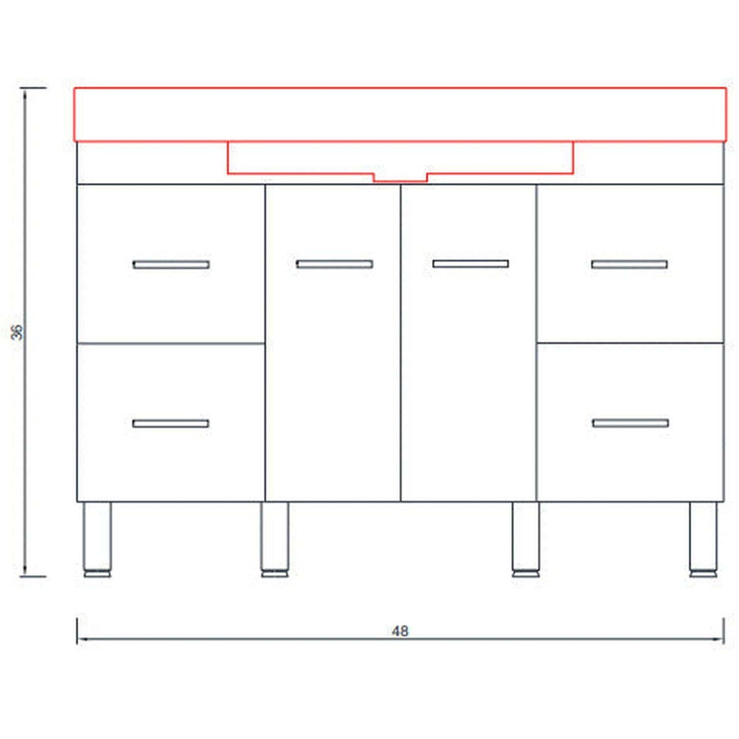 Alya Bath Ripley 48" Single Gray Modern Freestanding Bathroom Vanity With Integrated Acrylic Top, Acrylic Sink and Wall Mounted Mirror