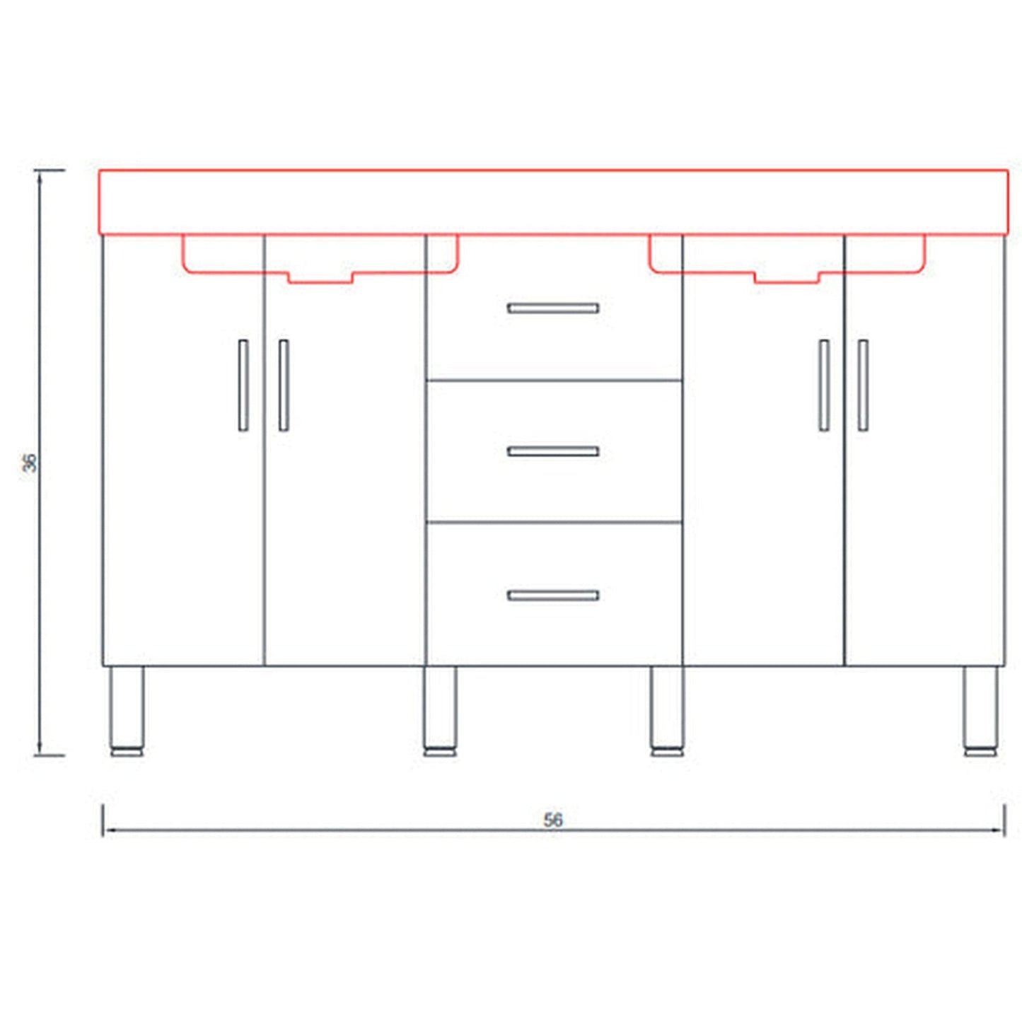 Alya Bath Ripley 56" Double Gray Modern Freestanding Bathroom Vanity With Integrated Acrylic Top, Acrylic Sink and Wall Mounted Mirror