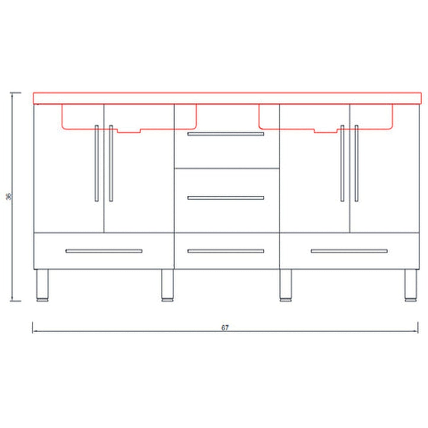 Alya Bath Ripley 67" Double Gray Modern Freestanding Bathroom Vanity With Integrated Acrylic Top, Acrylic Sink and Wall Mounted Mirror