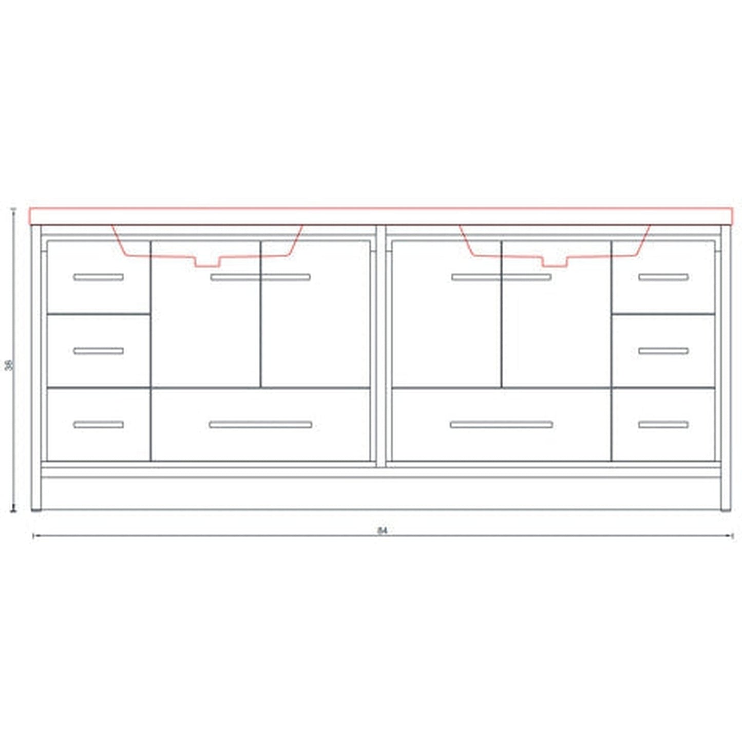 Alya Bath Sortino 84" Double Gray Modern Freestanding Bathroom Vanity With Acrylic Top and Integrated Sink