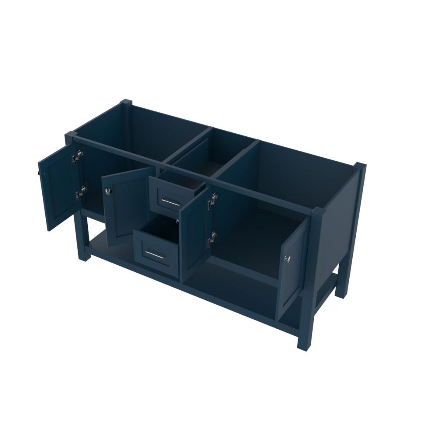 Alya Bath Wilmington 60" Double Blue Freestanding Bathroom Vanity With Brushed Nickel Edge Handles