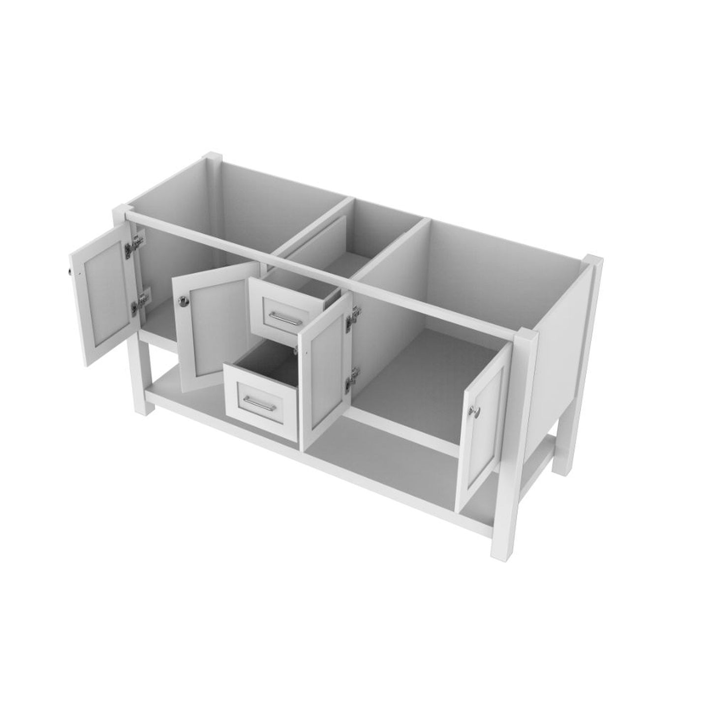 Alya Bath Wilmington 60" Double White Freestanding Bathroom Vanity With Brushed Nickel Edge Handles