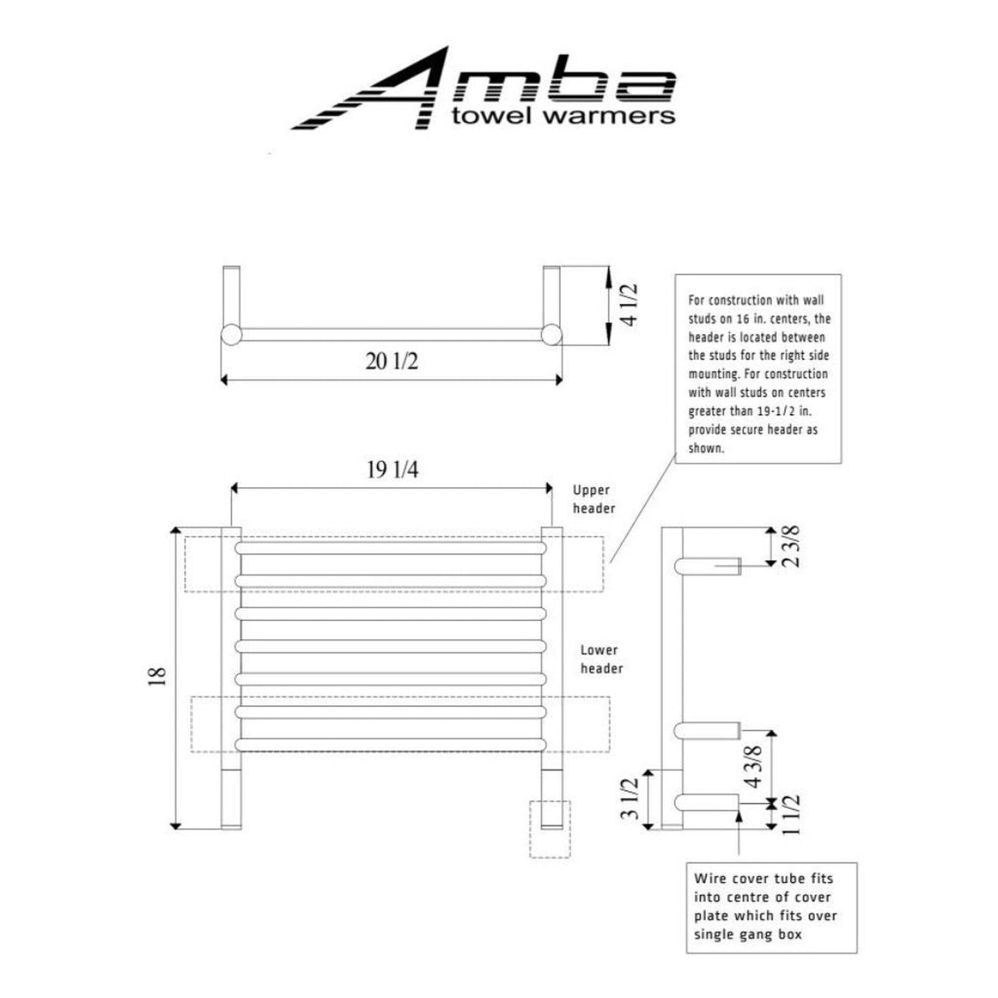 Amba Jeeves H Straight 7-Bar White Finish Hardwired Towel Warmer