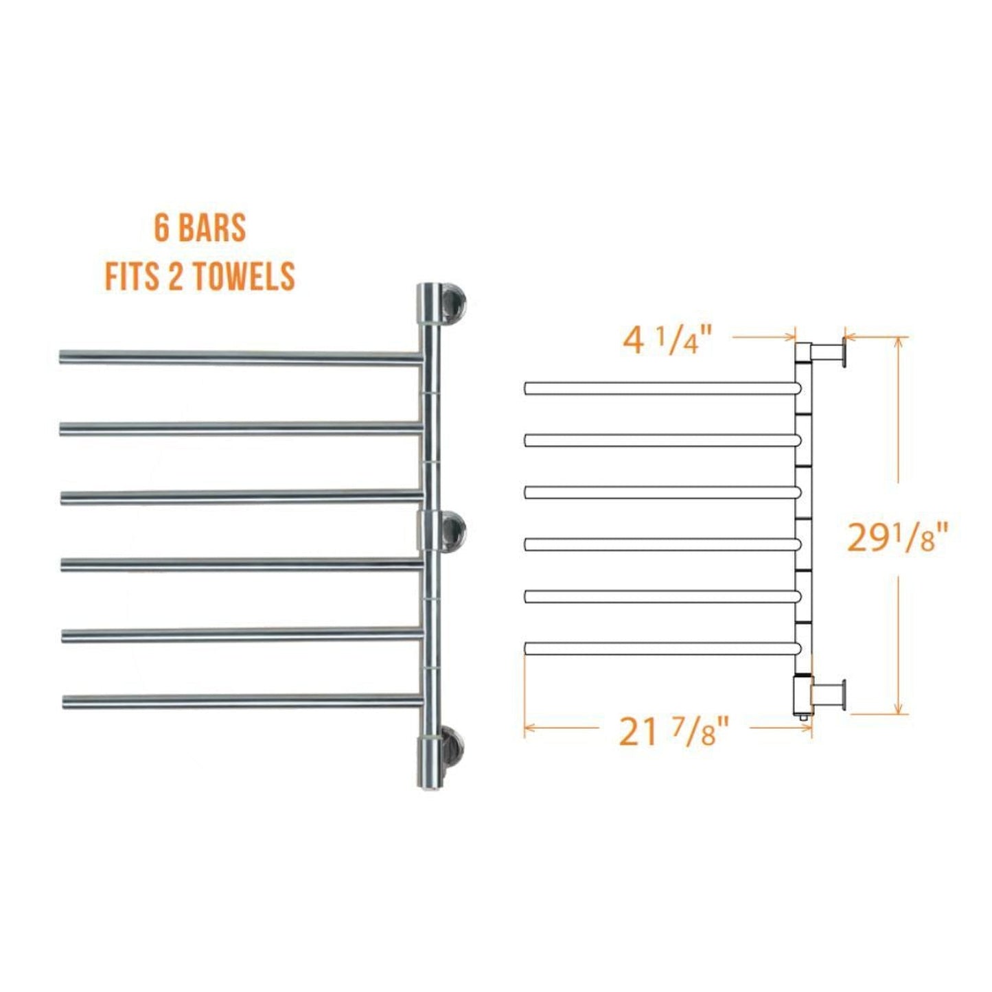 Amba Swivel Jack 6-Bar Polished Stainless Steel Plug-In Towel Warmer