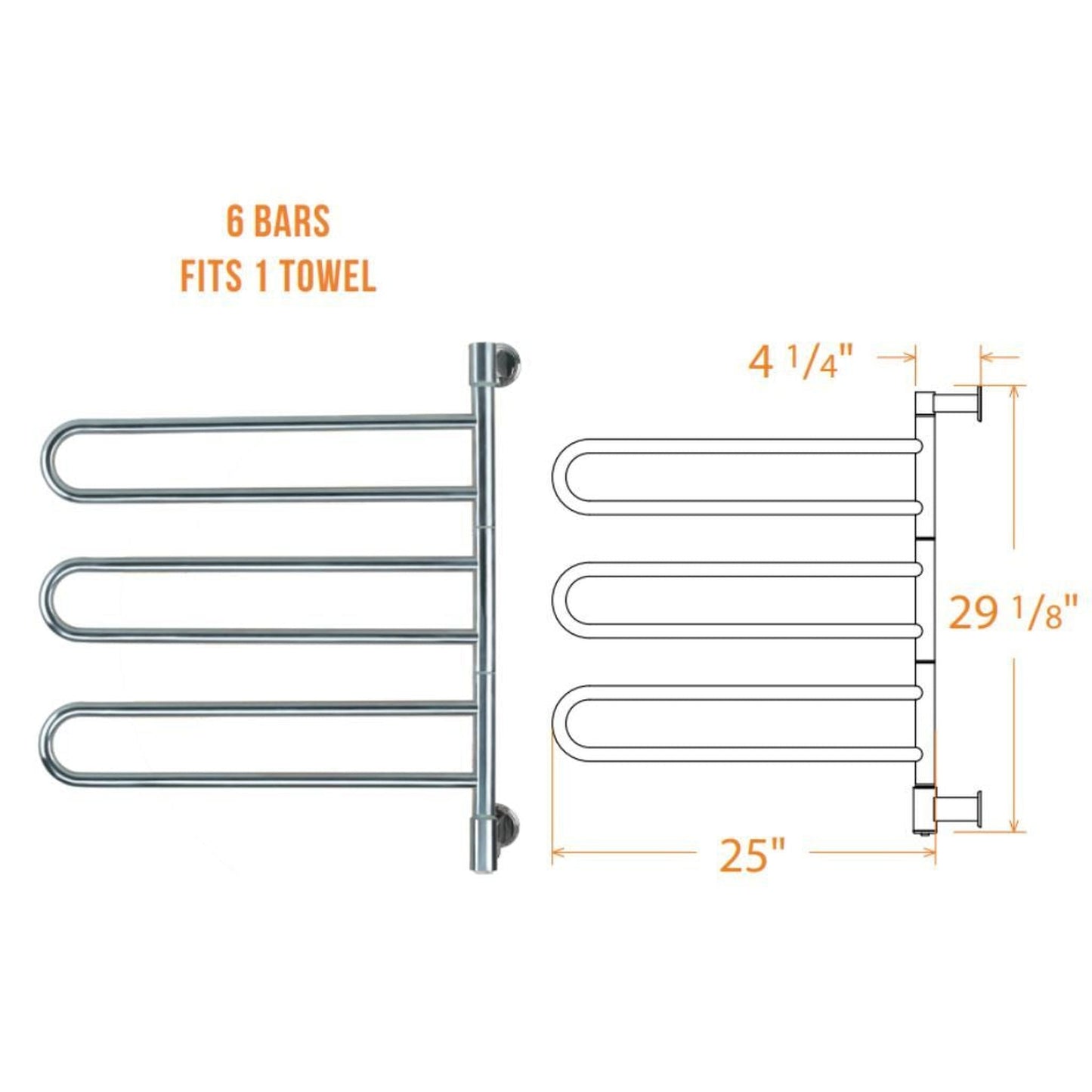 Amba Swivel Jill 6-Bar Brushed Stainless Steel Plug-In Towel Warmer