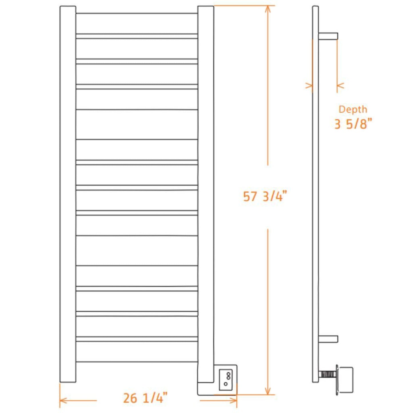 Amba Vega 22" x 55" 12-Bar Matte Black Hardwired Towel Warmer