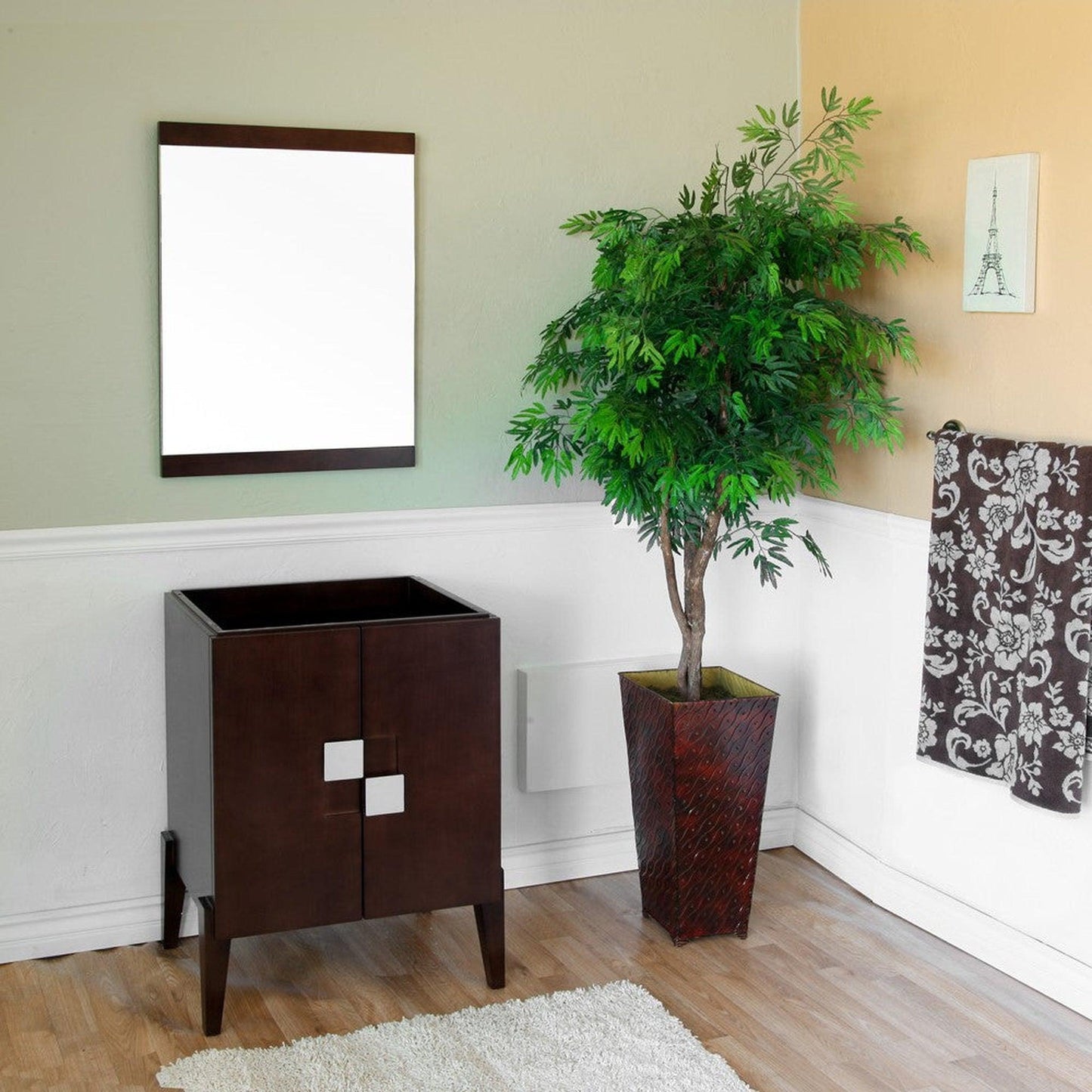 Bellaterra Home 24" x 32" Walnut Rectangle Wall-Mounted Solid Wood Framed Mirror